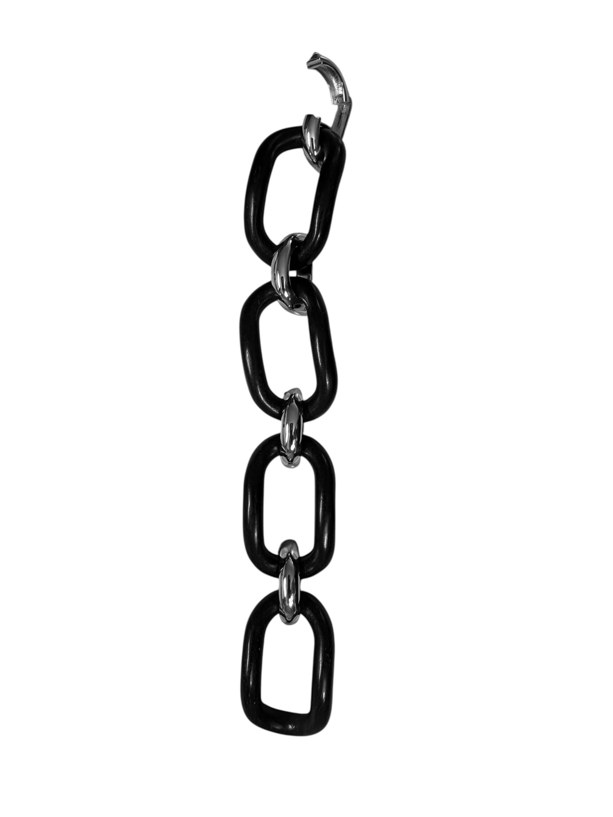 Bracciale MICHELETTO Ebano e Argento Rodiato a Quattro Maglie en vente 2