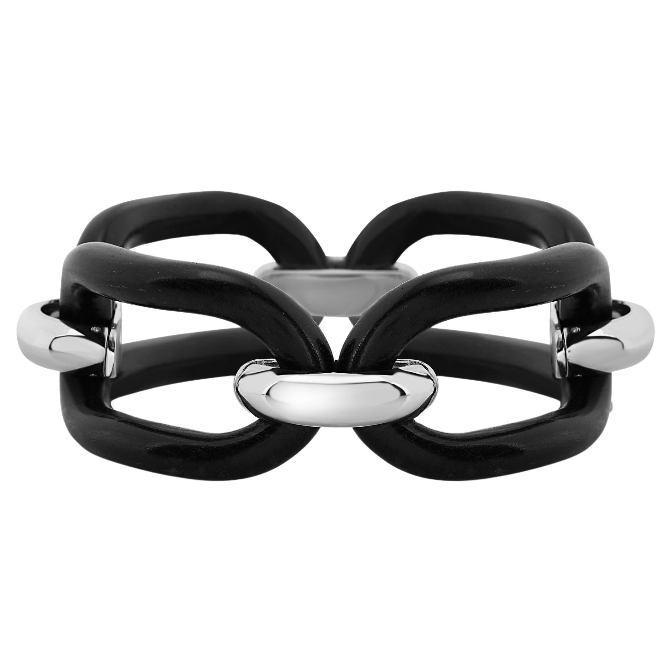 Bracciale MICHELETTO Ebano e Argento Rodiato a Quattro Maglie