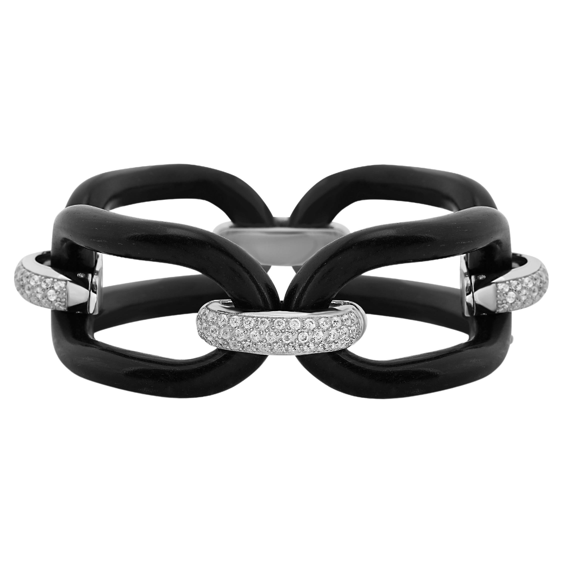 Bracciale Micheletto Ebano e Argento Rodiato Con Zirconi a Quattro Maglie in vendita