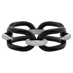 Bracciale Micheletto Ebano e Argento Rodiato Con Zirconi a Quattro Maglie