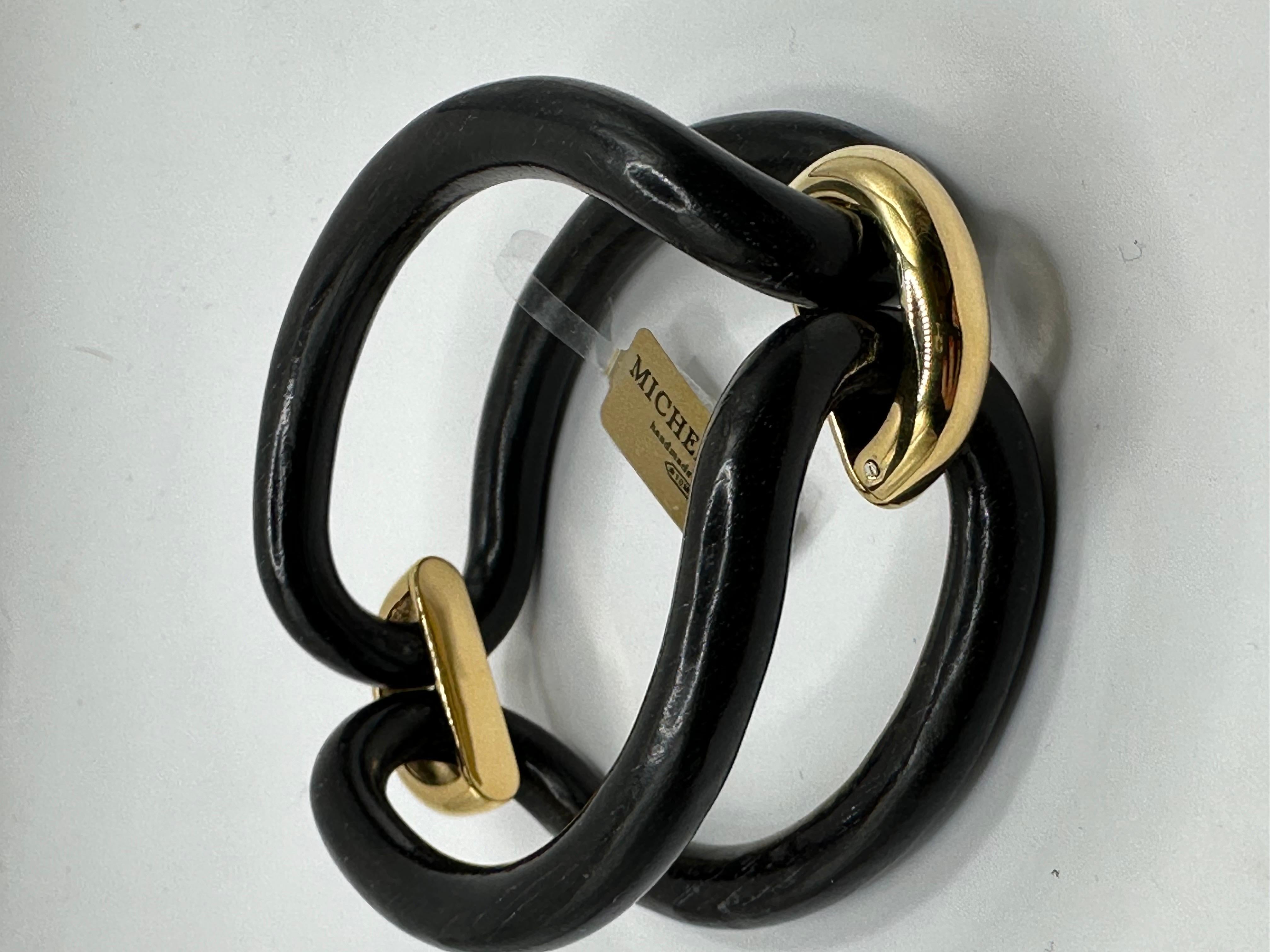 Bracciale Micheletto in Ebano Lucido con Cavallotti in Argento Placcato Oro 18kt in vendita 6