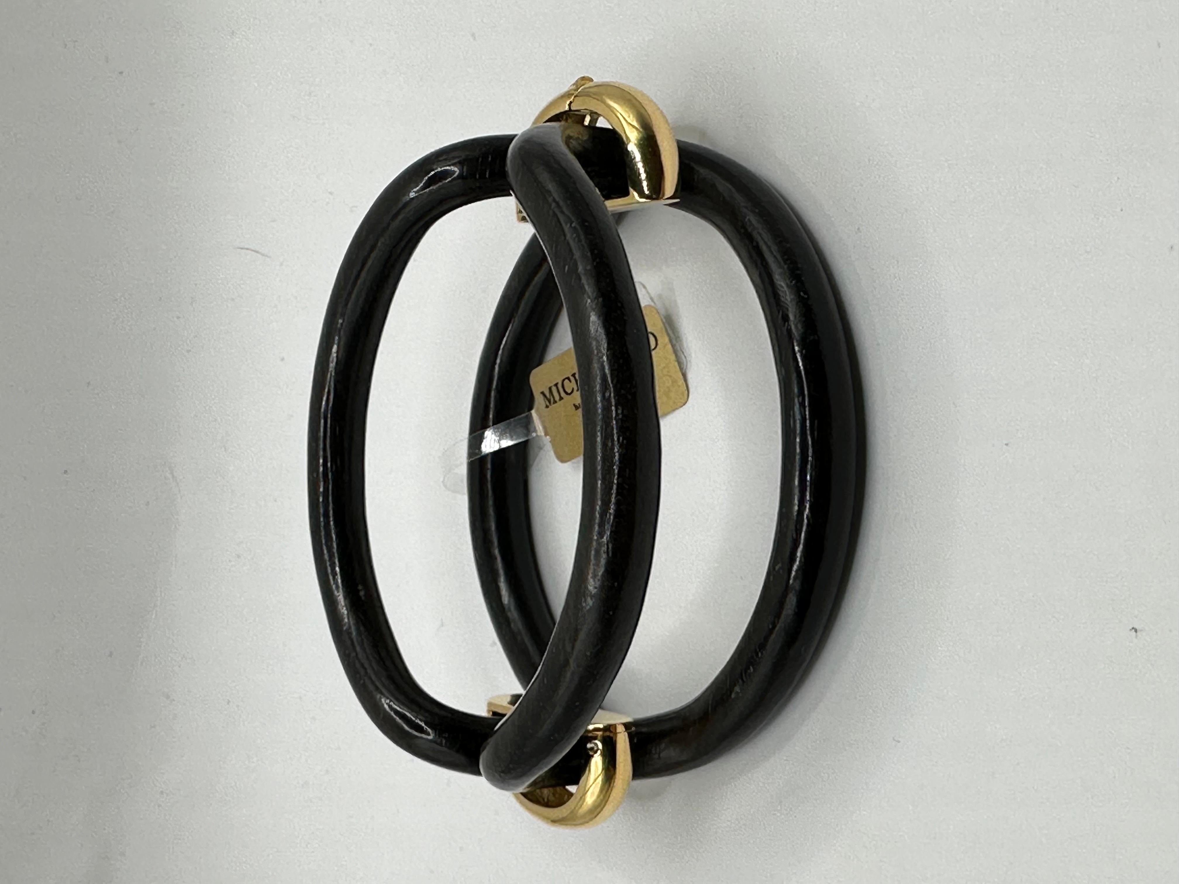 Bracciale Micheletto in Ebano Lucido con Cavallotti in Argento Placcato Oro 18kt in vendita 8