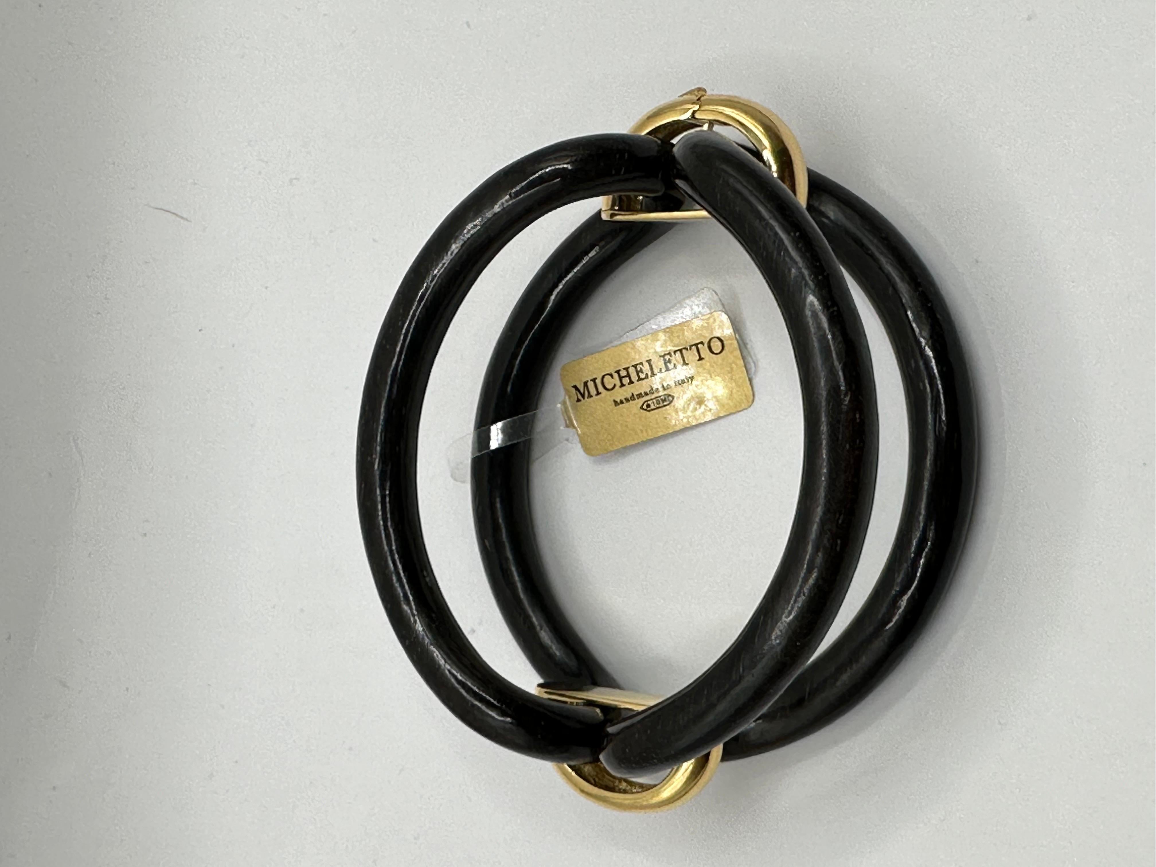 Bracciale Micheletto in Ebano Lucido con Cavallotti in Argento Placcato Oro 18kt in vendita 9