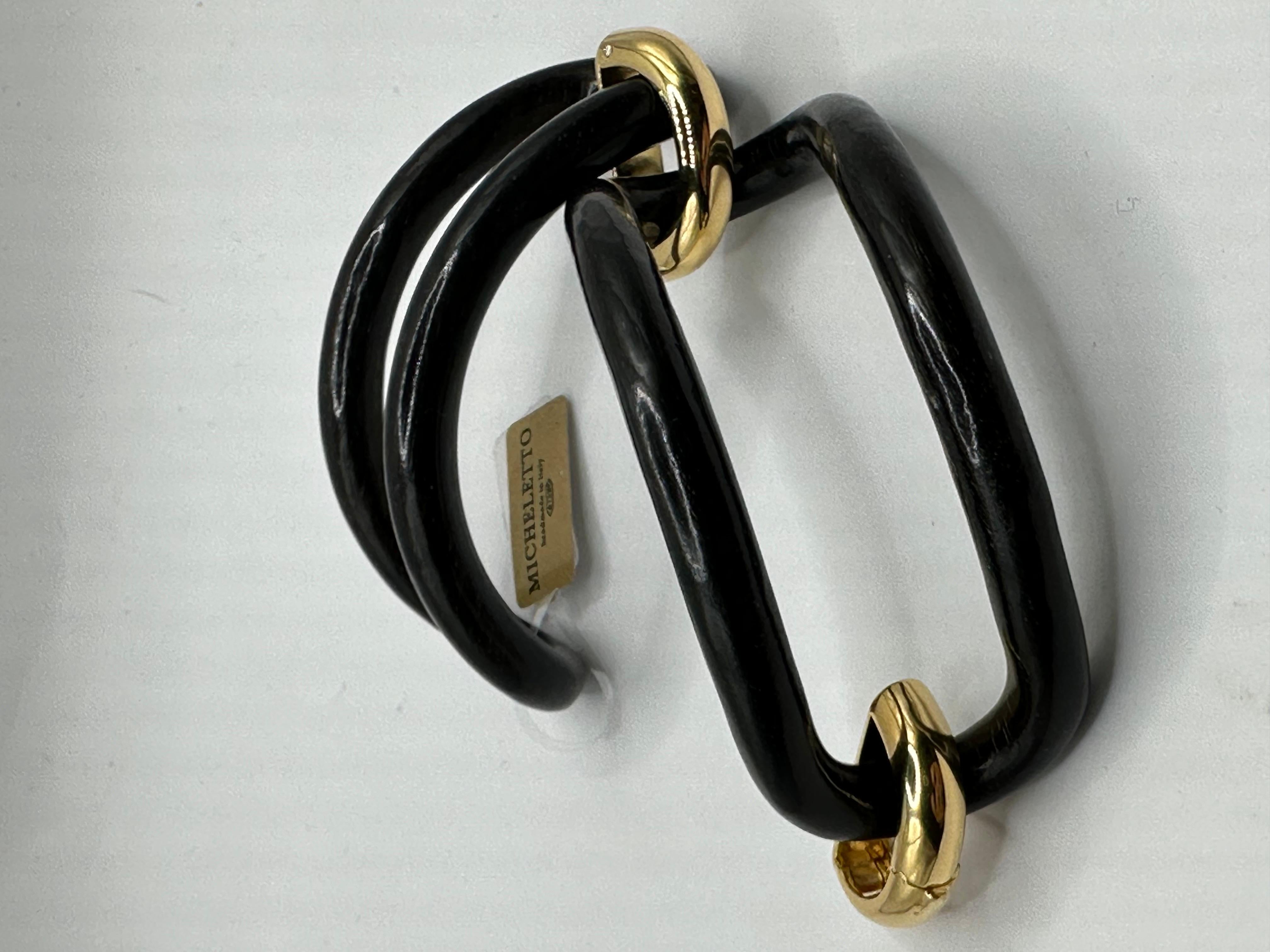 Bracciale Micheletto in Ebano Lucido con Cavallotti in Argento Placcato Oro 18kt In condizioni Nuovo in vendita a Milano, Lombardia