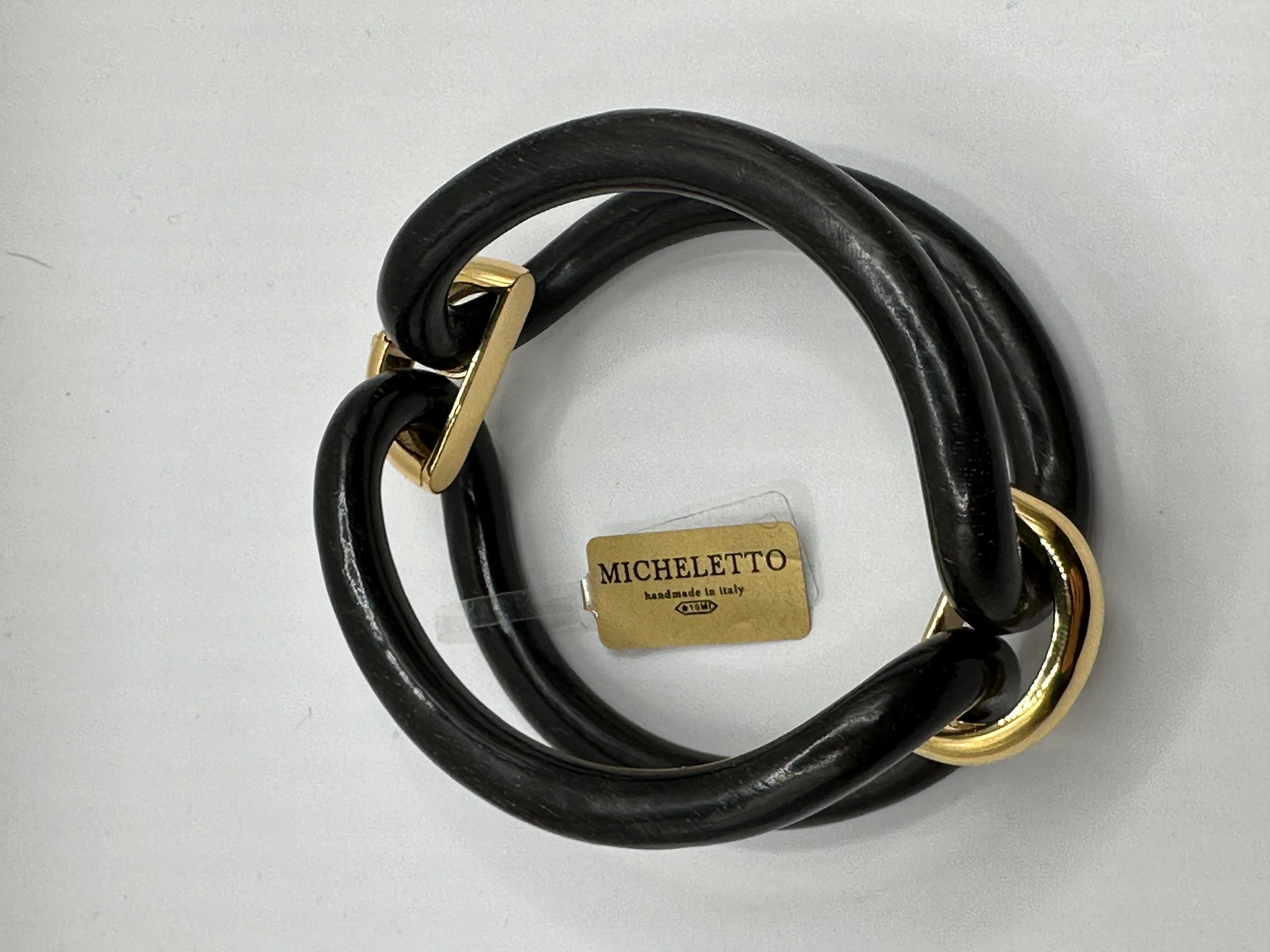 da uomo o donna Bracciale Micheletto in Ebano Lucido con Cavallotti in Argento Placcato Oro 18kt in vendita