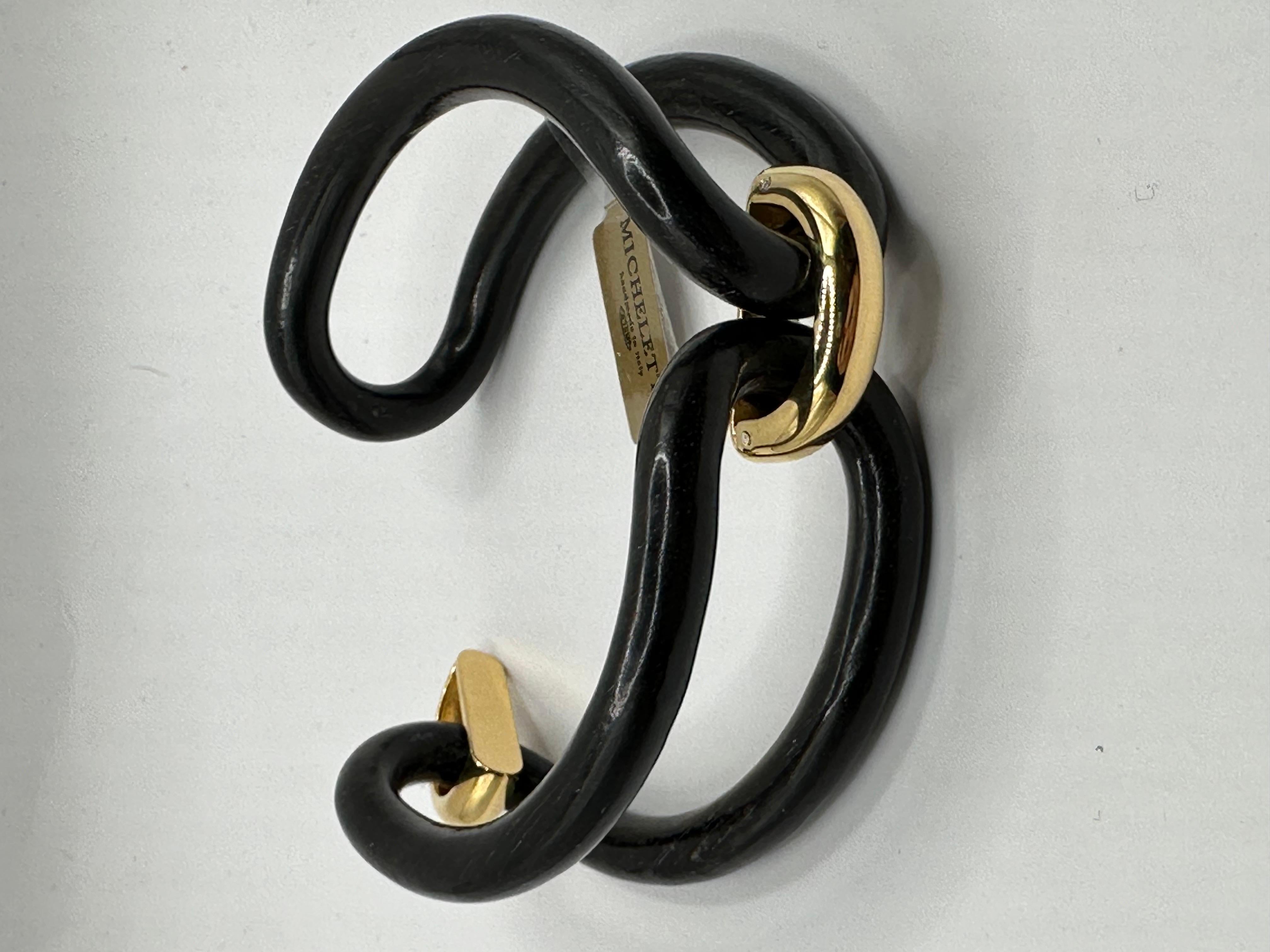 Bracciale Micheletto in Ebano Lucido con Cavallotti in Argento Placcato Oro 18kt in vendita 4