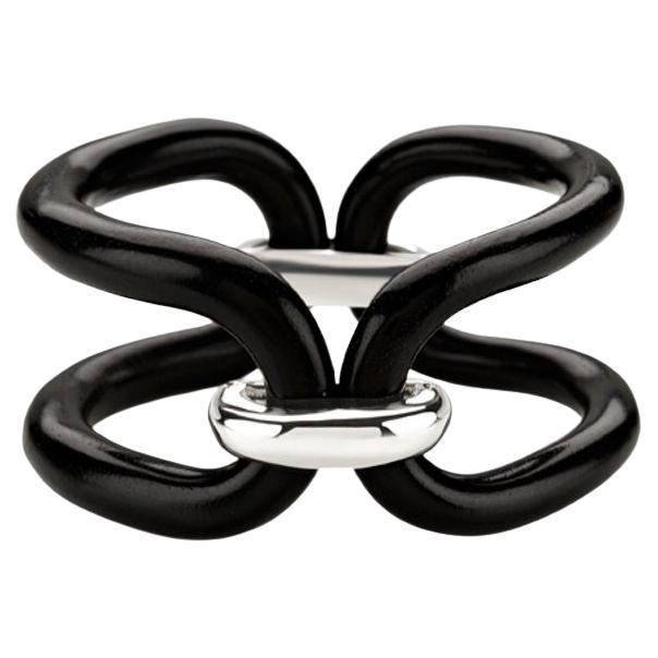 Bracciale MICHELETTO in Ebano Lucido con Cavallotti in Argento Rodiato For Sale