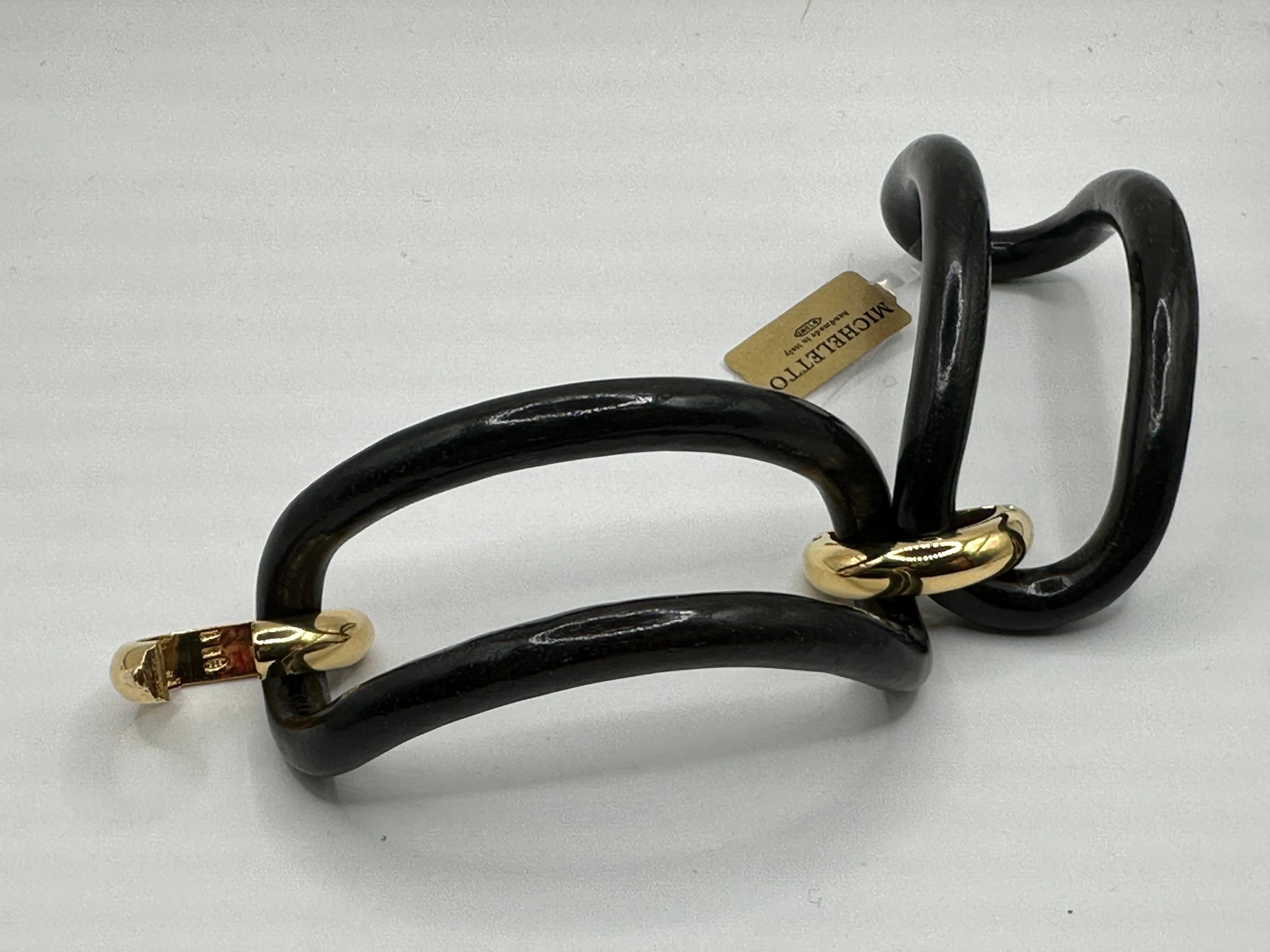 Bracciale MICHELETTO in Ebano Lucido con Cavallotti in Argento Placcato Oro 18kt en venta 7