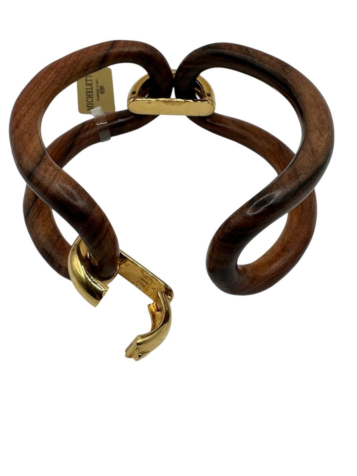 Bracciale MICHELETTO in Palissandro con Cavallotti in Argento Placcato Oro 18kt Neuf - En vente à Milano, Lombardia