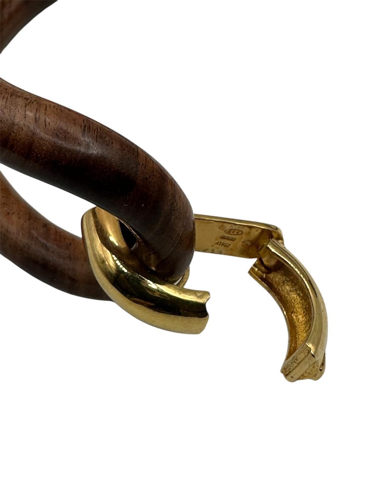 Bracciale MICHELETTO in Palissandro con Cavallotti in Argento Placcato Oro 18kt Unisexe en vente