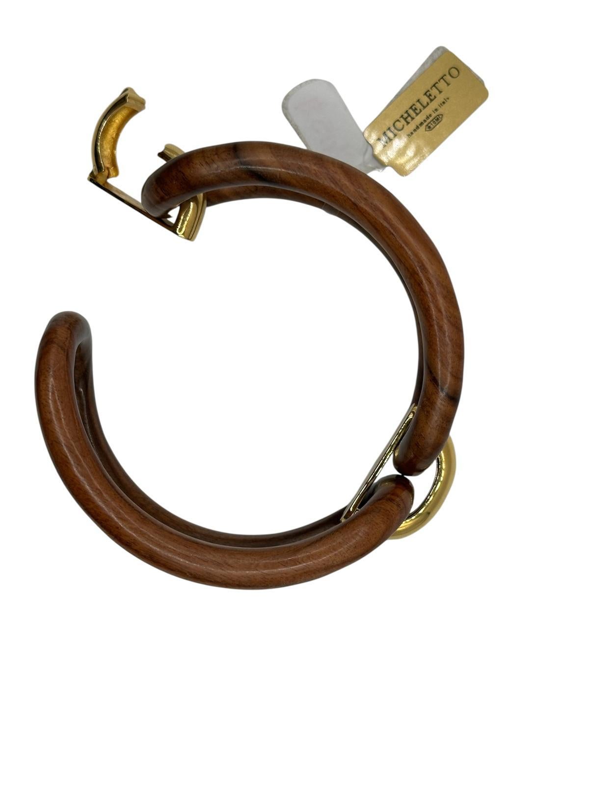 Bracciale MICHELETTO in Palissandro con Cavallotti in Argento Placcato Oro 18kt en vente 1
