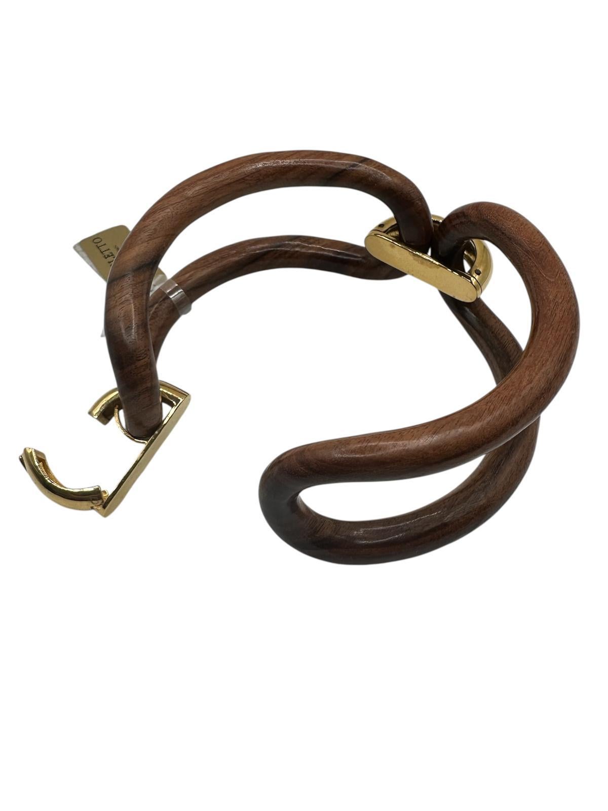 Bracciale MICHELETTO in Palissandro con Cavallotti in Argento Placcato Oro 18kt en vente 3