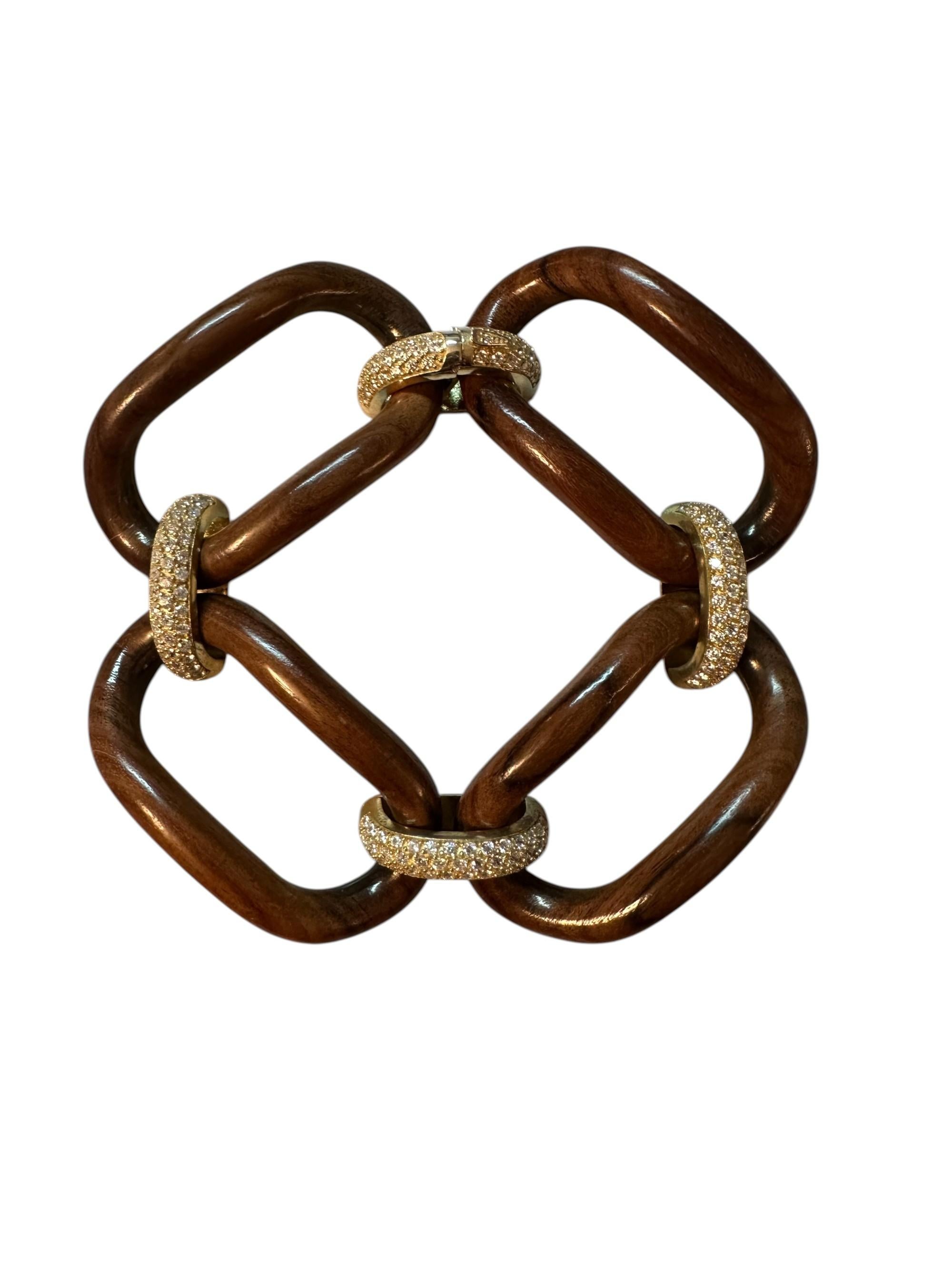 Bracciale MICHELETTO Palissandro e Argento Dorato Con Zirconi a Quattro Maglie en Nuevo estado para la venta en Milano, Lombardia