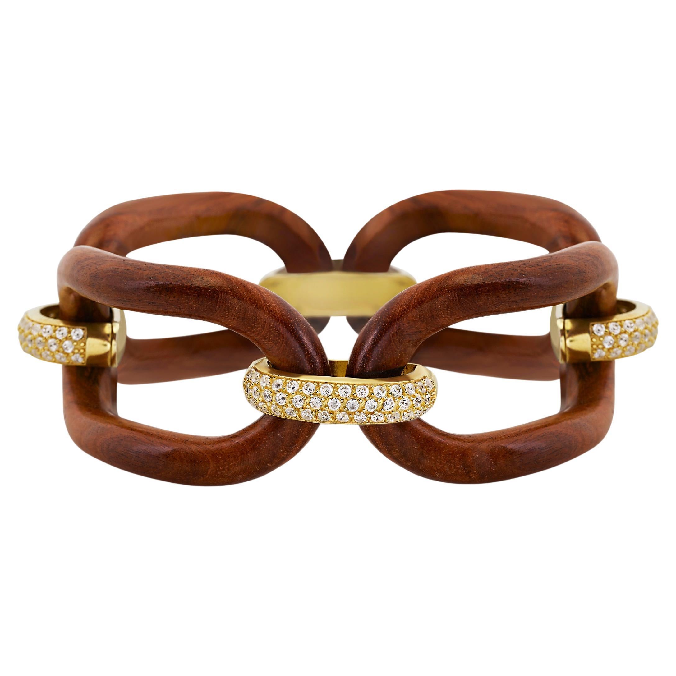 Bracciale Micheletto Palissandro e Argento Dorato Con Zirconi a Quattro Maglie
