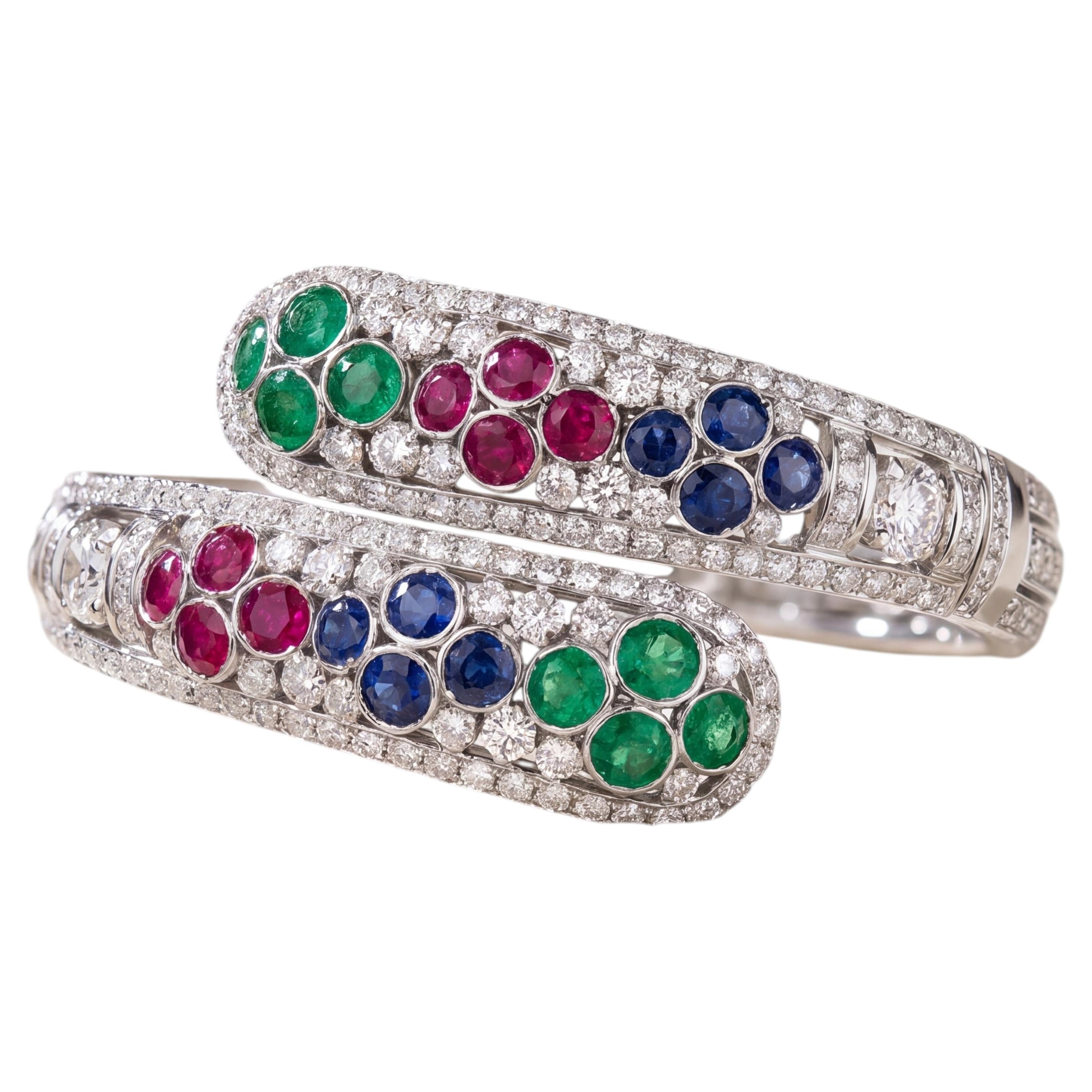Bracciale Rigido Contrarié in Oro Bianco 18k multicolor ct 11.94 in vendita