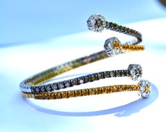 Bracciale rigido Oro Bianco Oro Giallo 18Kt Diamanti Brown e Zaffiri Gialli