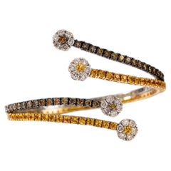 Bracciale rigido Oro Bianco Oro Giallo 18Kt Diamanti Brown e Zaffiri Gialli