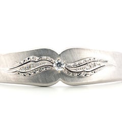 Vintage 18 Kt White Gold Rigid Bracelet with Natural Diamonds - Certified