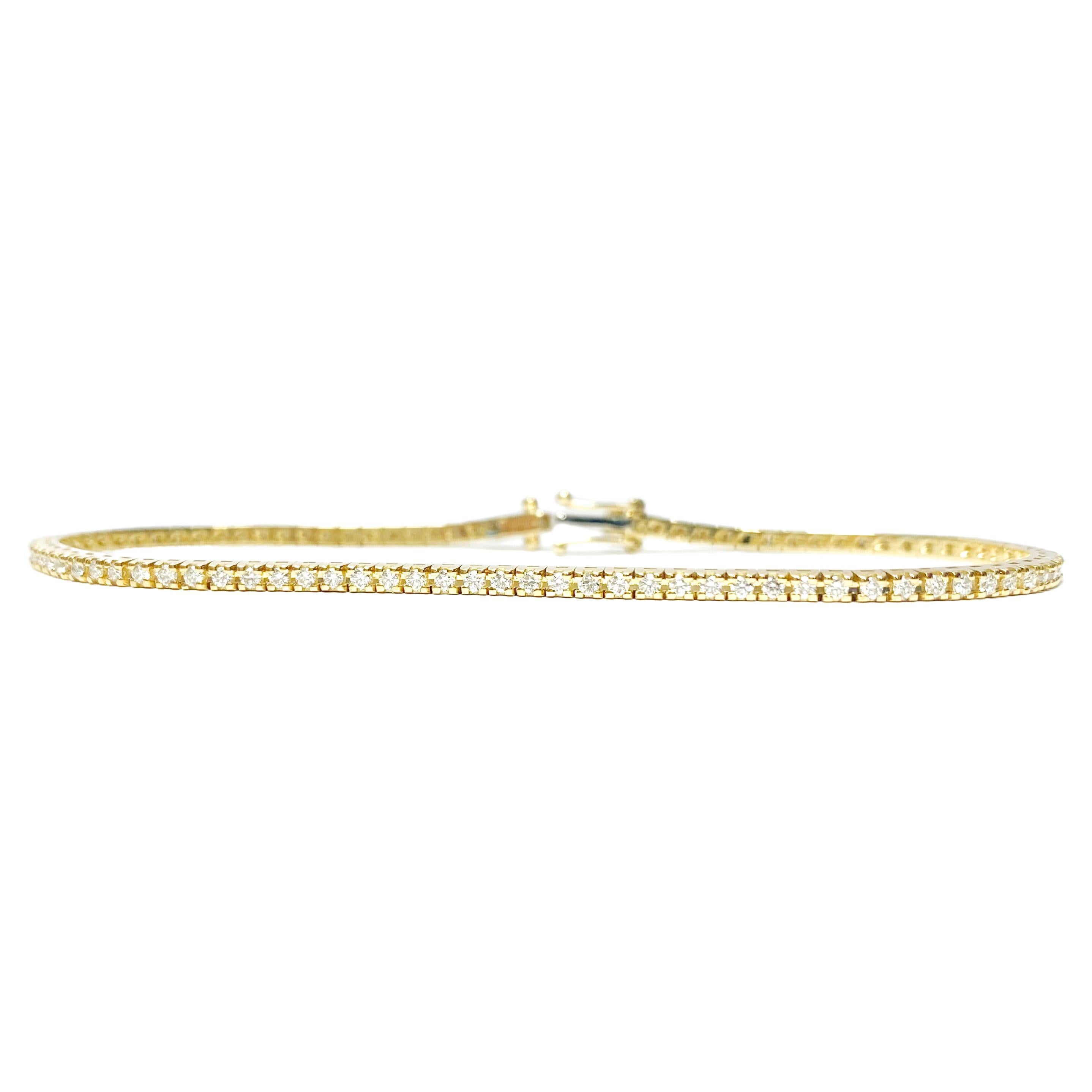 18 kt Yellow Gold Tennis Bracelet with 1.00 Carat F Diamonds  For Sale