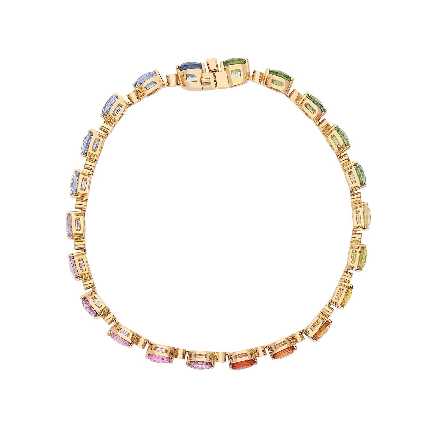 Contemporary 18kt rose gold tennis bracelet with White Diamonds and Multicolor Sapphires For Sale