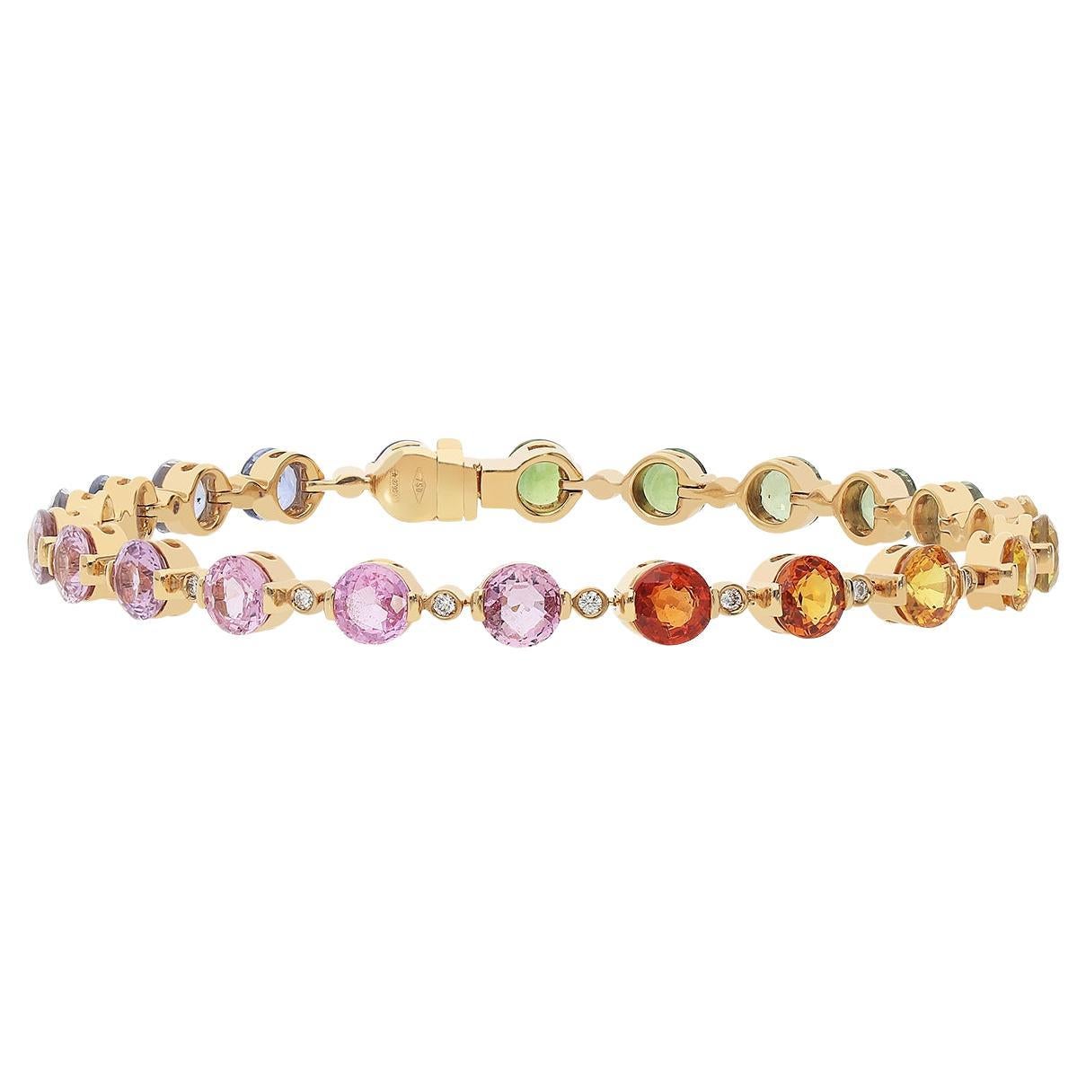 Bracelet de tennis en or rose 18kt avec diamants blancs et saphirs multicolores en vente