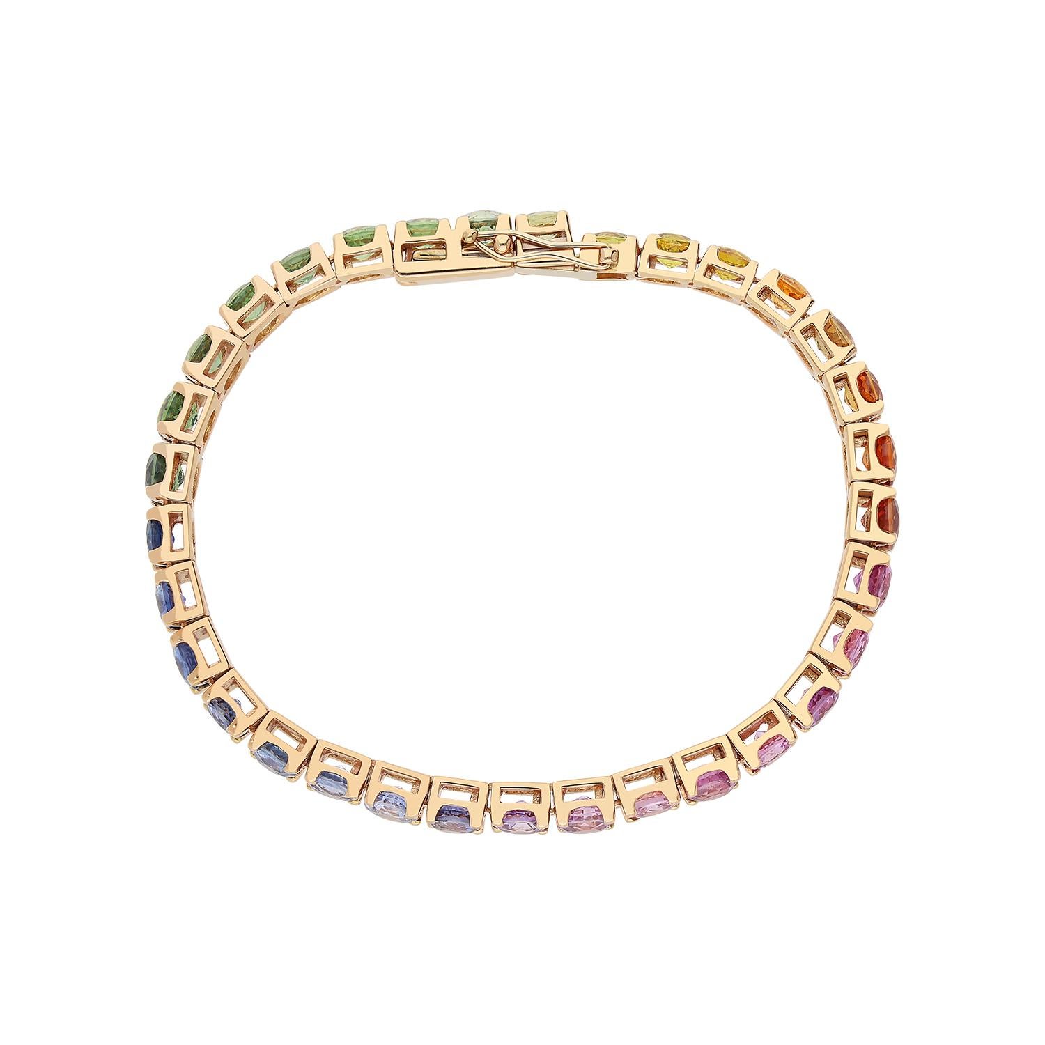 Contemporain tennis Bracciale en or rose Oro 18 carats avec Zaffiri multicolore en vente