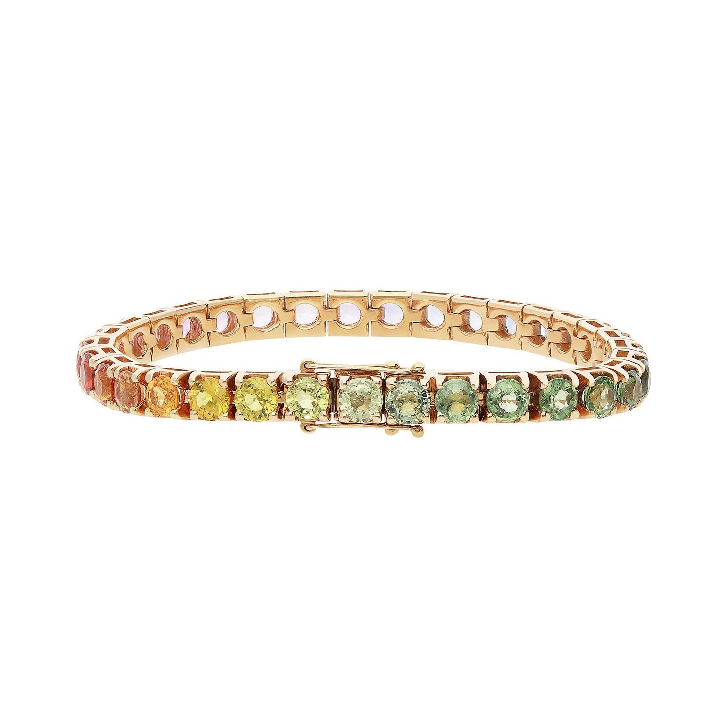 Round Cut tennis Bracciale en or rose Oro 18 carats avec Zaffiri multicolore en vente
