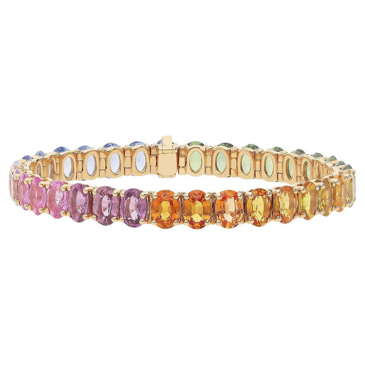 tennis Bracciale Oro rosa 18 carats avec Zaffiri multicolore et diamanti bianchi en vente