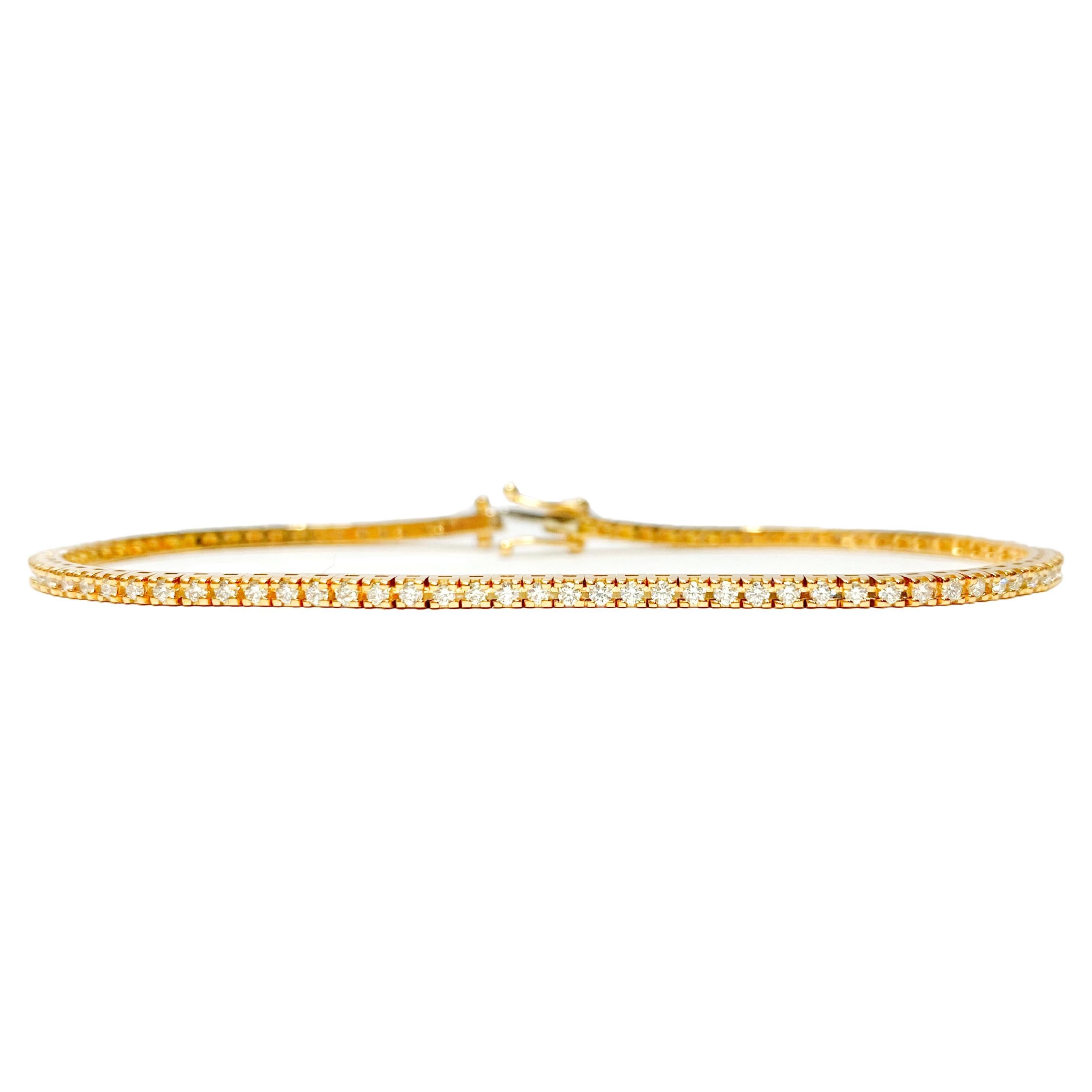 18 kt Red Gold Tennis Bracelet with 1.00 Carat F Diamonds  For Sale