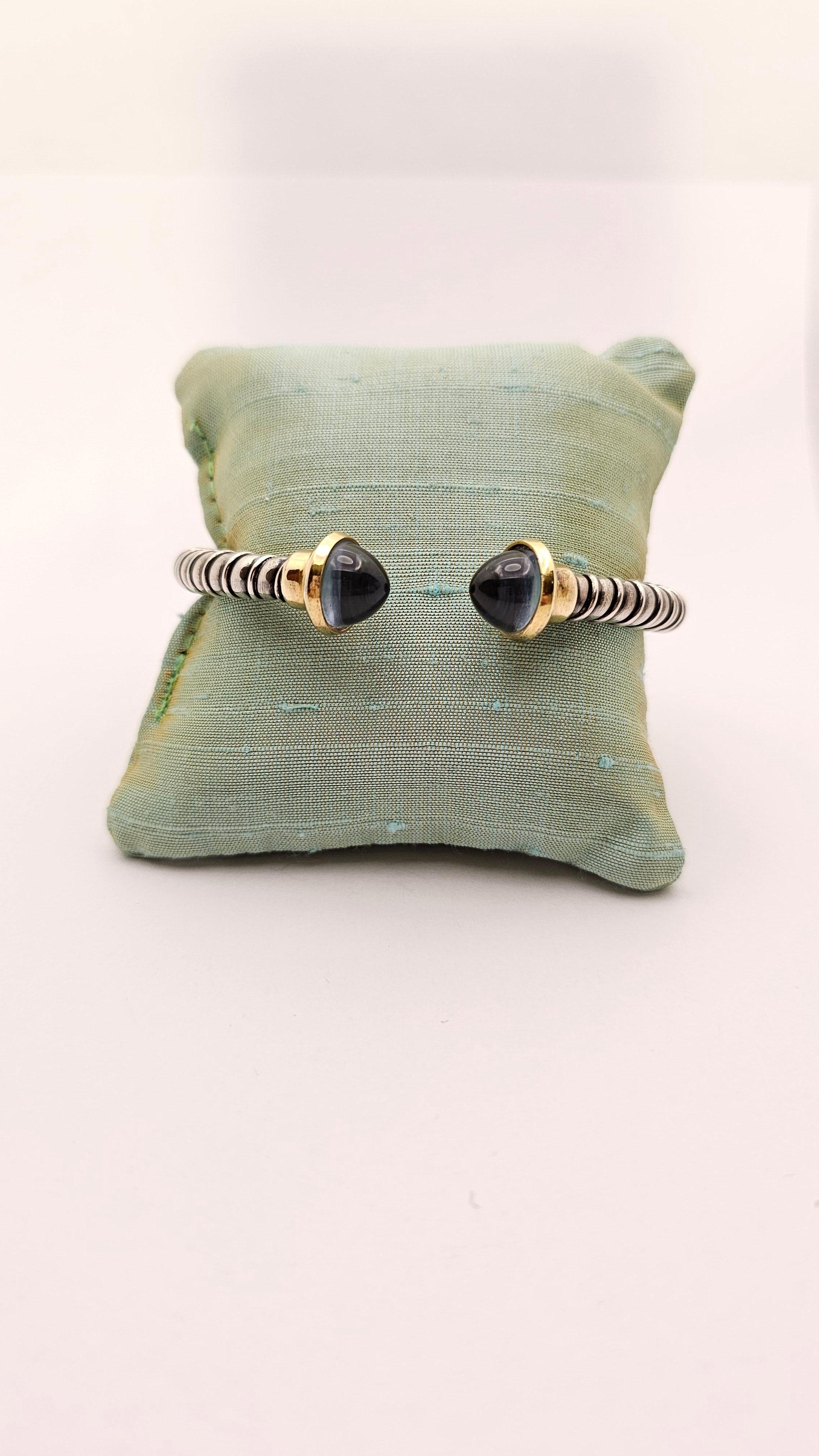 Women's or Men's Tubogas Bracelet in Silver, 18KT Gold and Topaz For Sale