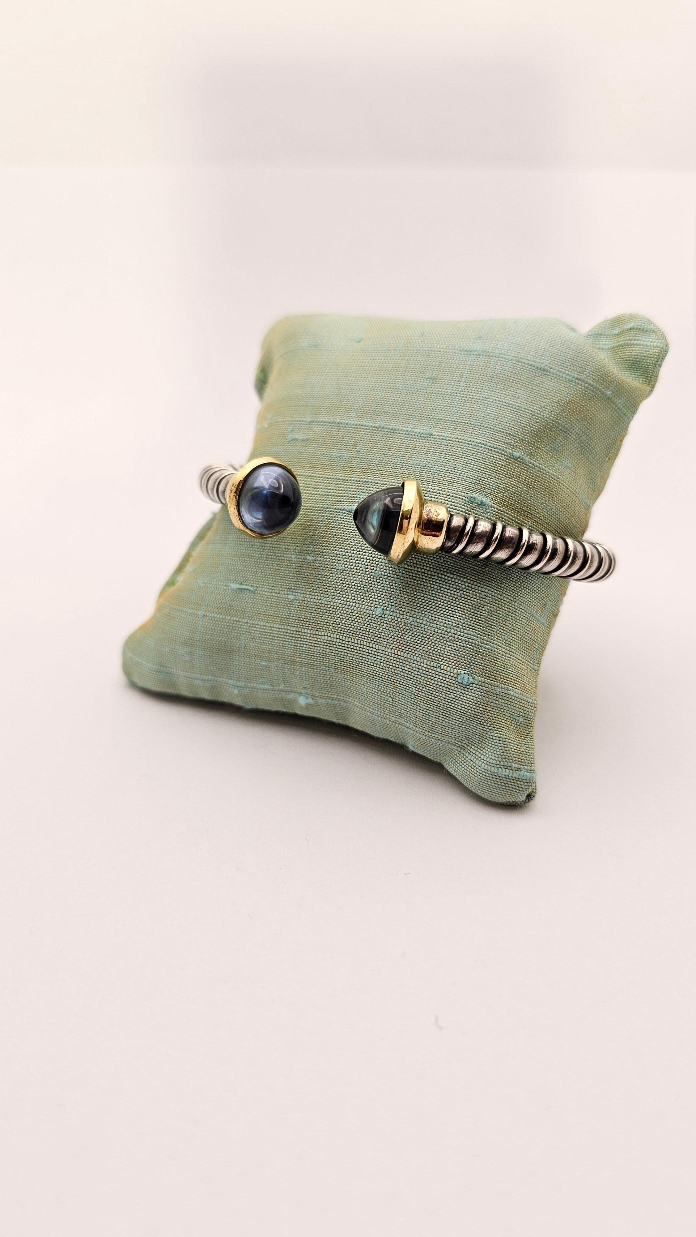 Tubogas Bracelet in Silver, 18KT Gold and Topaz For Sale 1