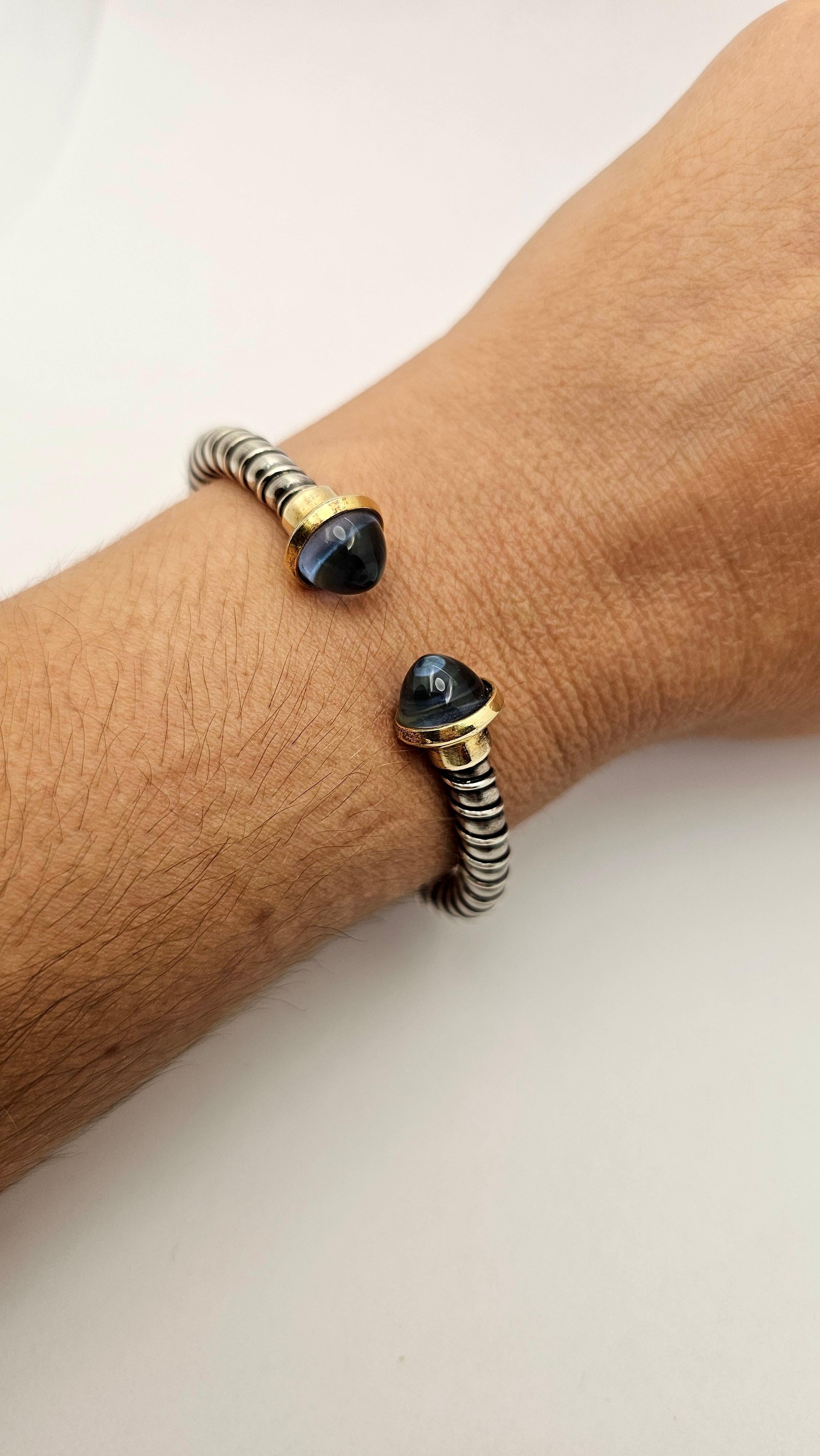 Tubogas Bracelet in Silver, 18KT Gold and Topaz For Sale 2