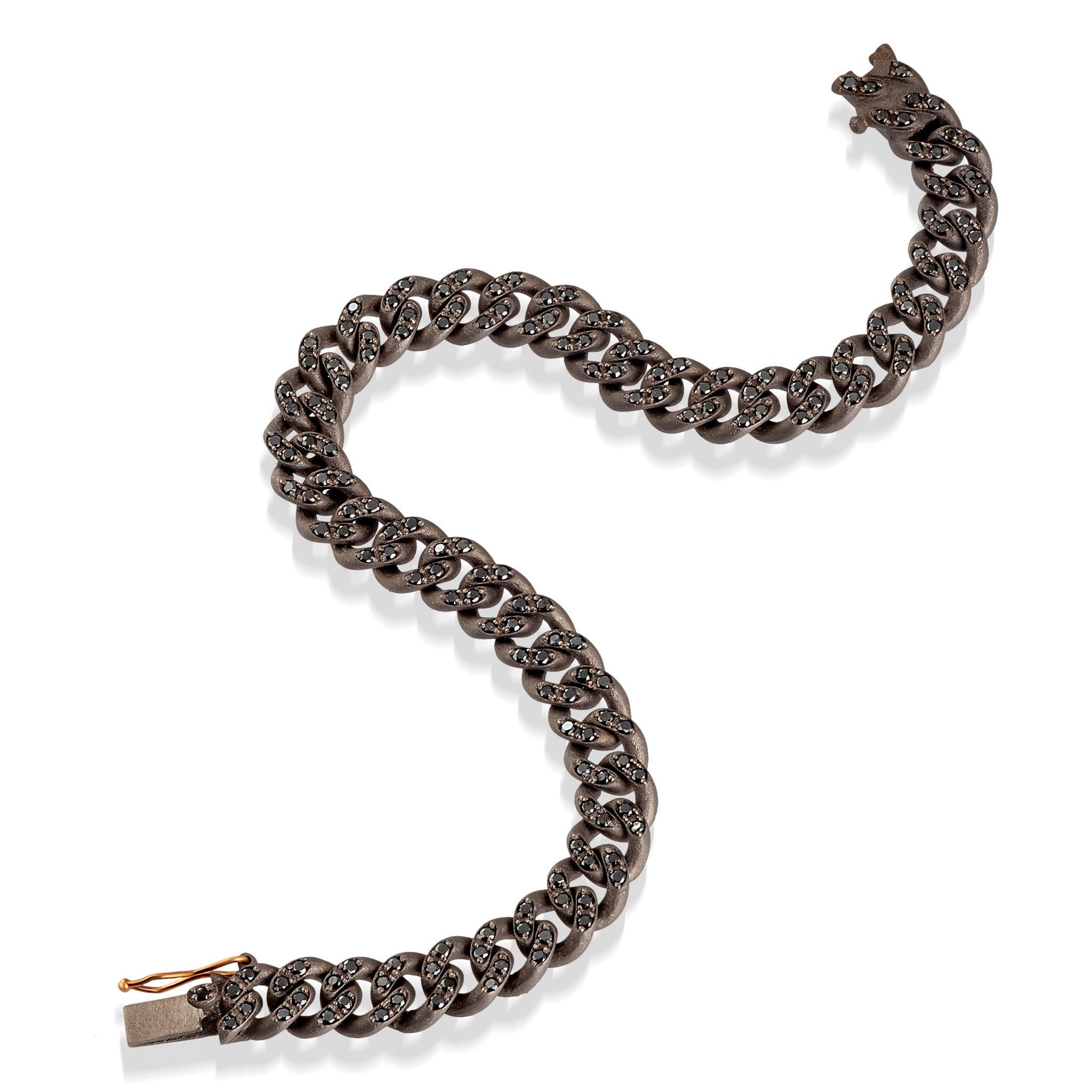 Contemporaneo Bracciale uomo MANO J. catena Groumette titanio diamanti neri oro rosso 18kt XL in vendita