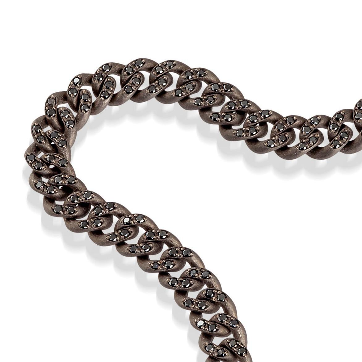Bracciale uomo MANO J. catena Groumette titanio diamanti neri oro rosso 18kt L in vendita 2