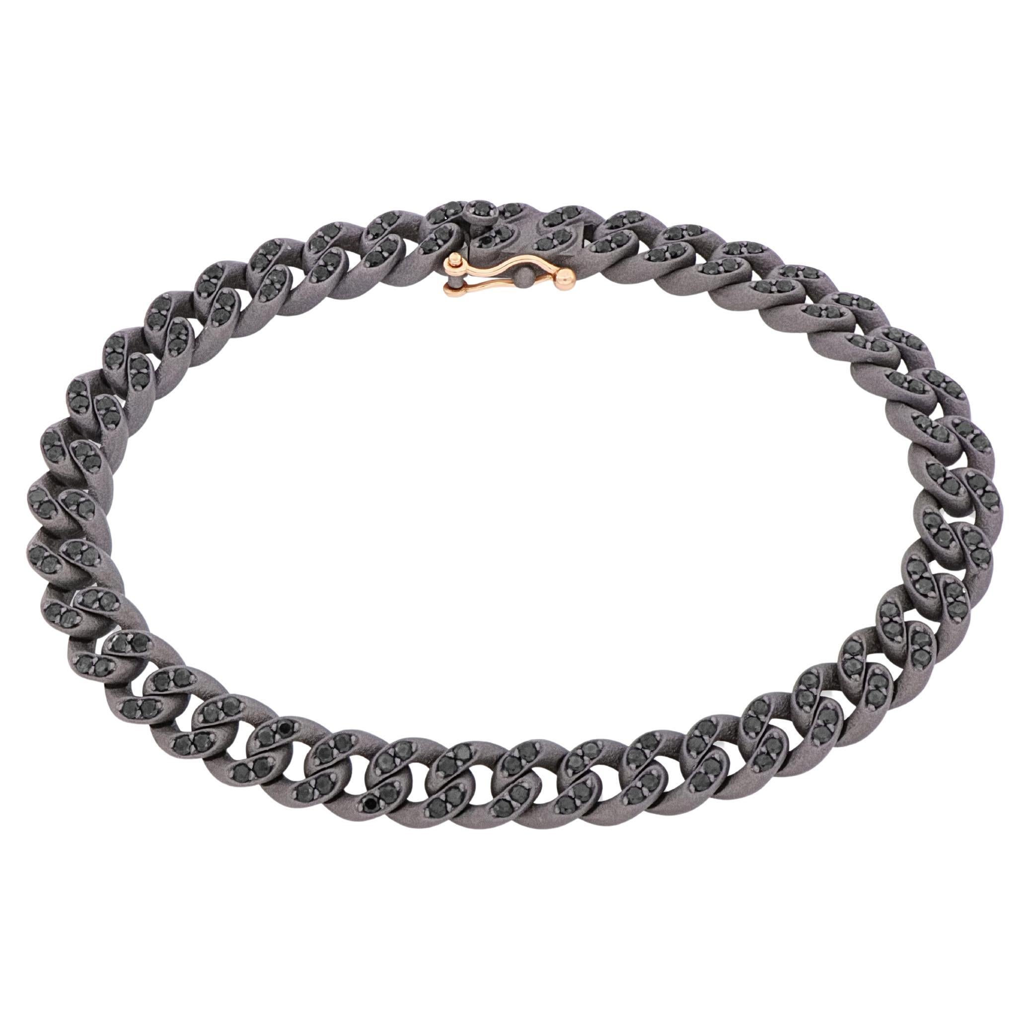 Bracciale uomo MANO J. catena Groumette titanio diamanti neri oro rosso 18kt L in vendita