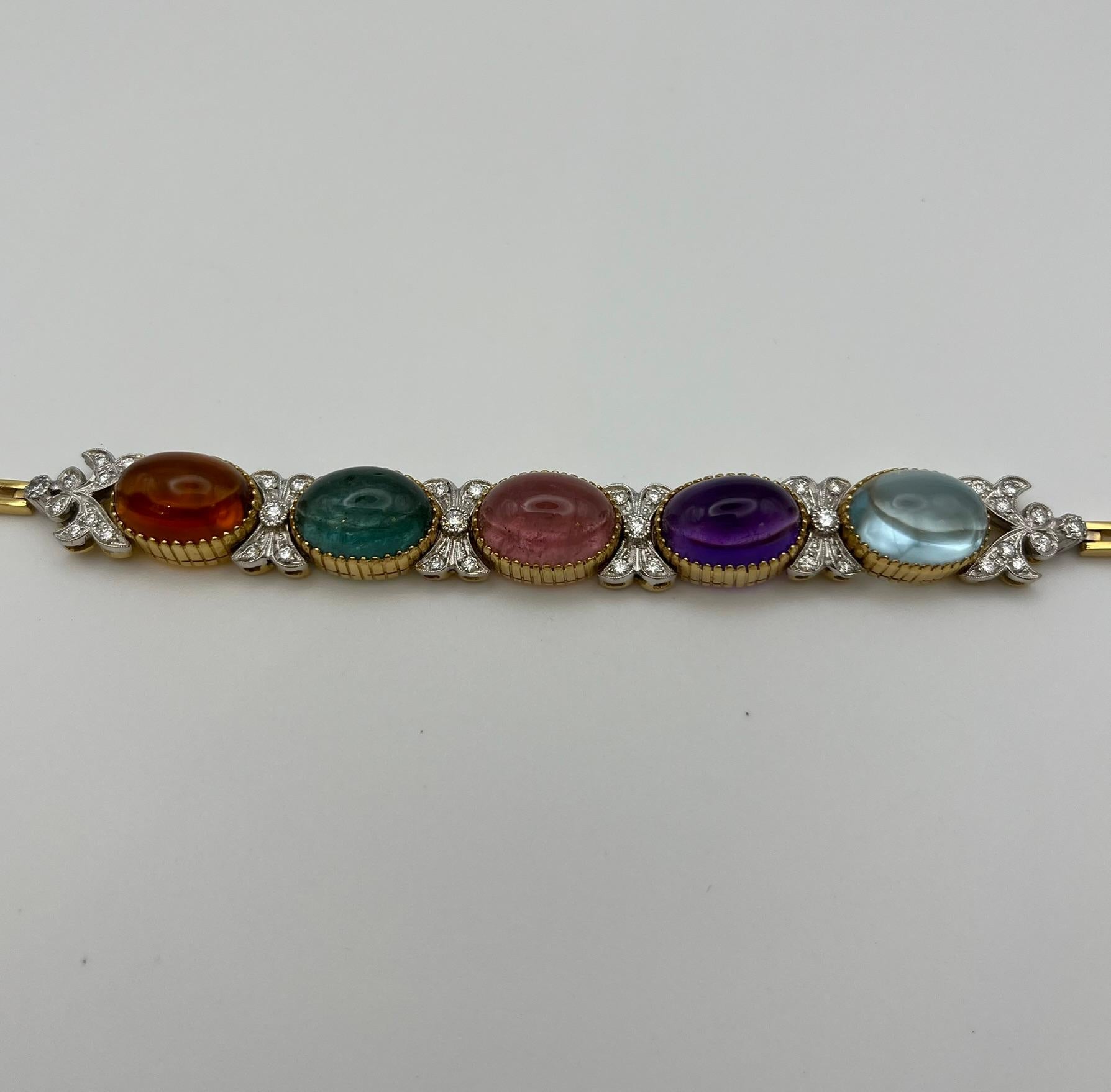 Cabochon Bracciale vintage con tormaline cabochon e brillanti in vendita
