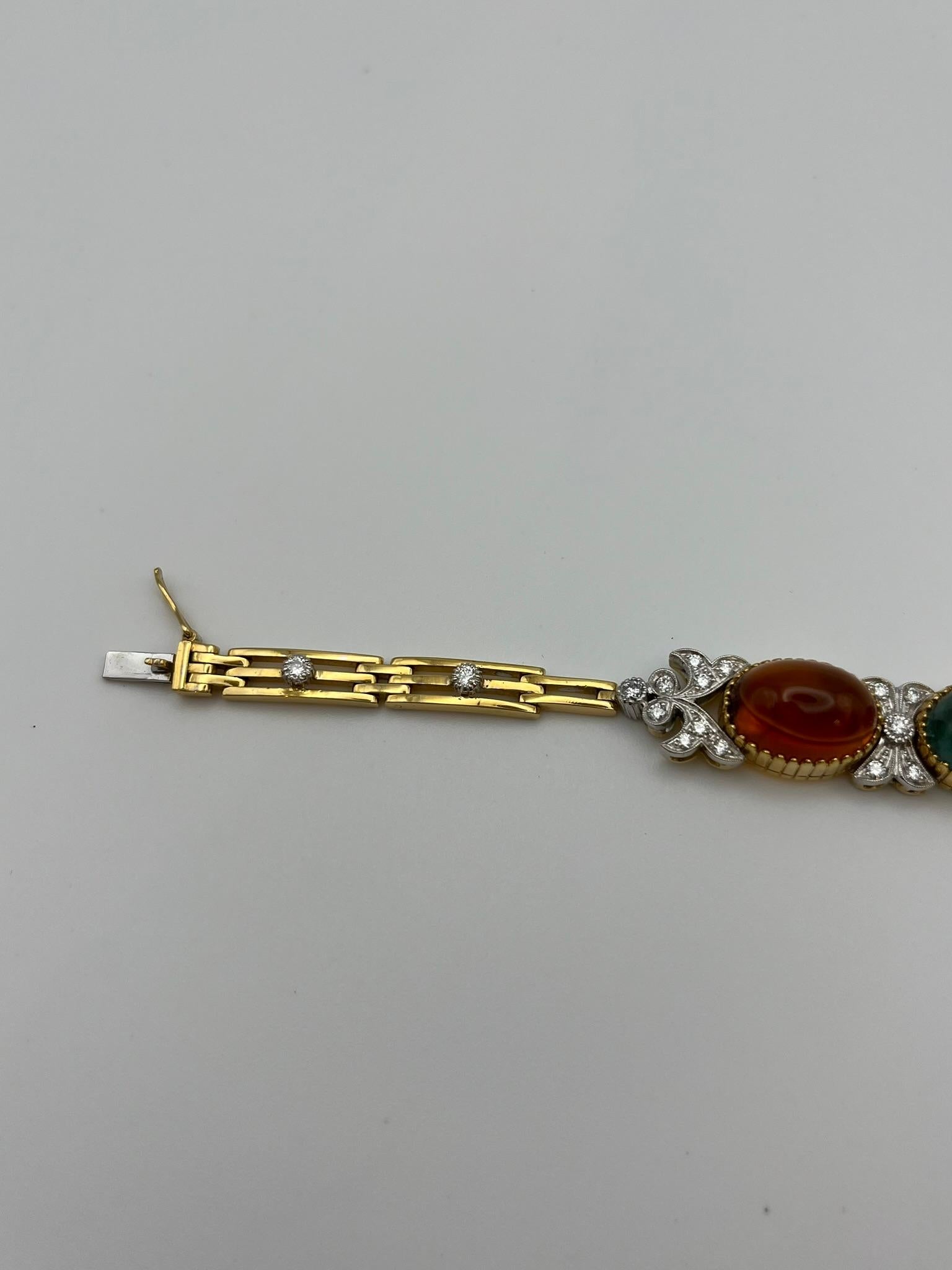 Bracciale vintage con tormaline cabochon e brillanti in vendita 1