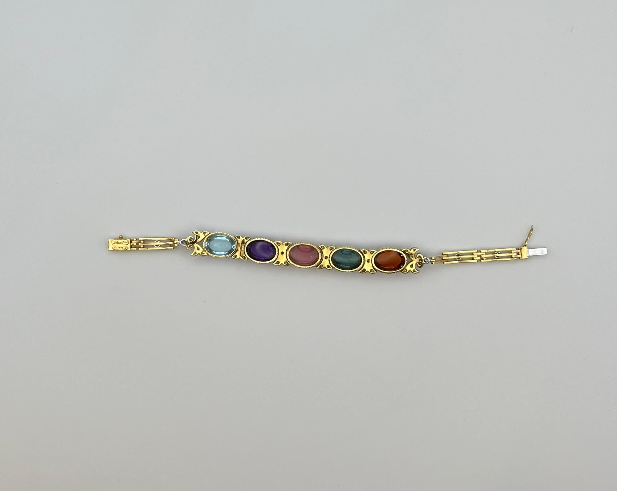 Bracciale vintage con tormaline cabochon e brillanti in vendita 2