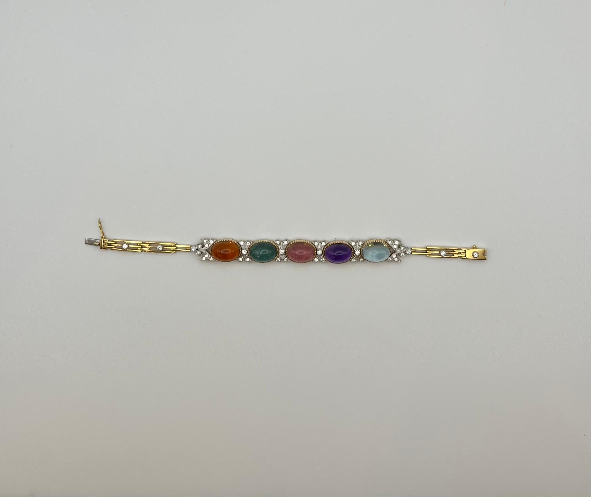 Bracciale vintage con tormaline cabochon e brillanti in vendita 3