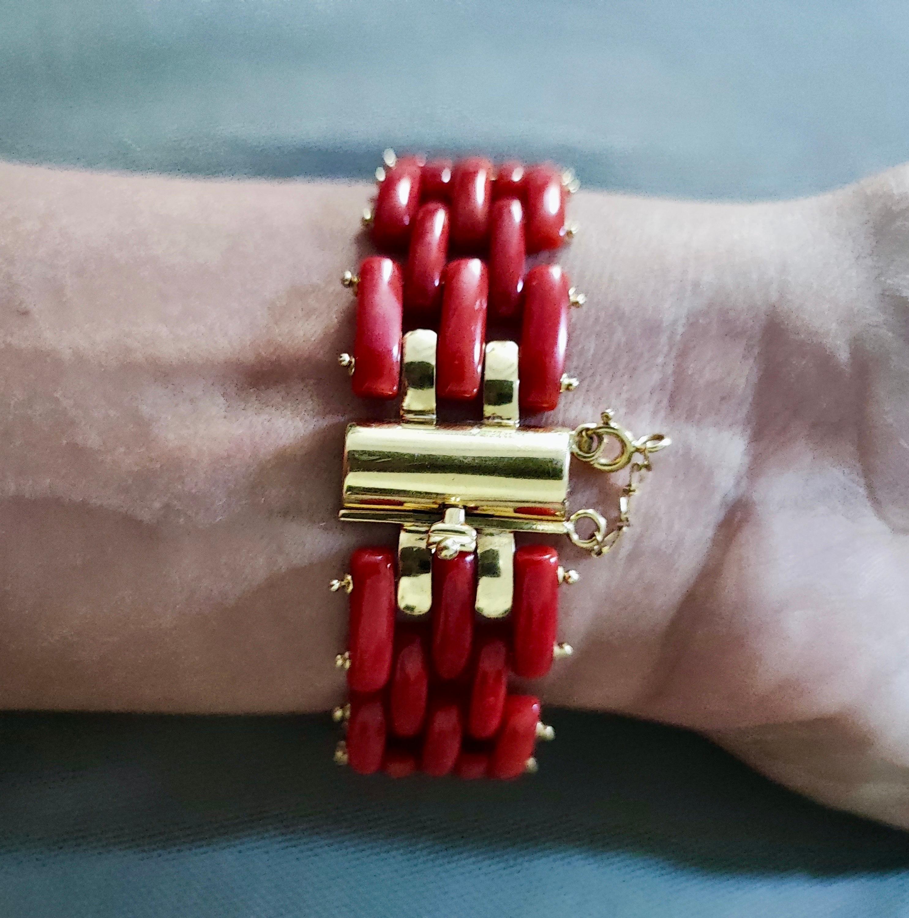 Art déco Bracciale fascia oro 18kt e corallo rosso 20,5 cm
