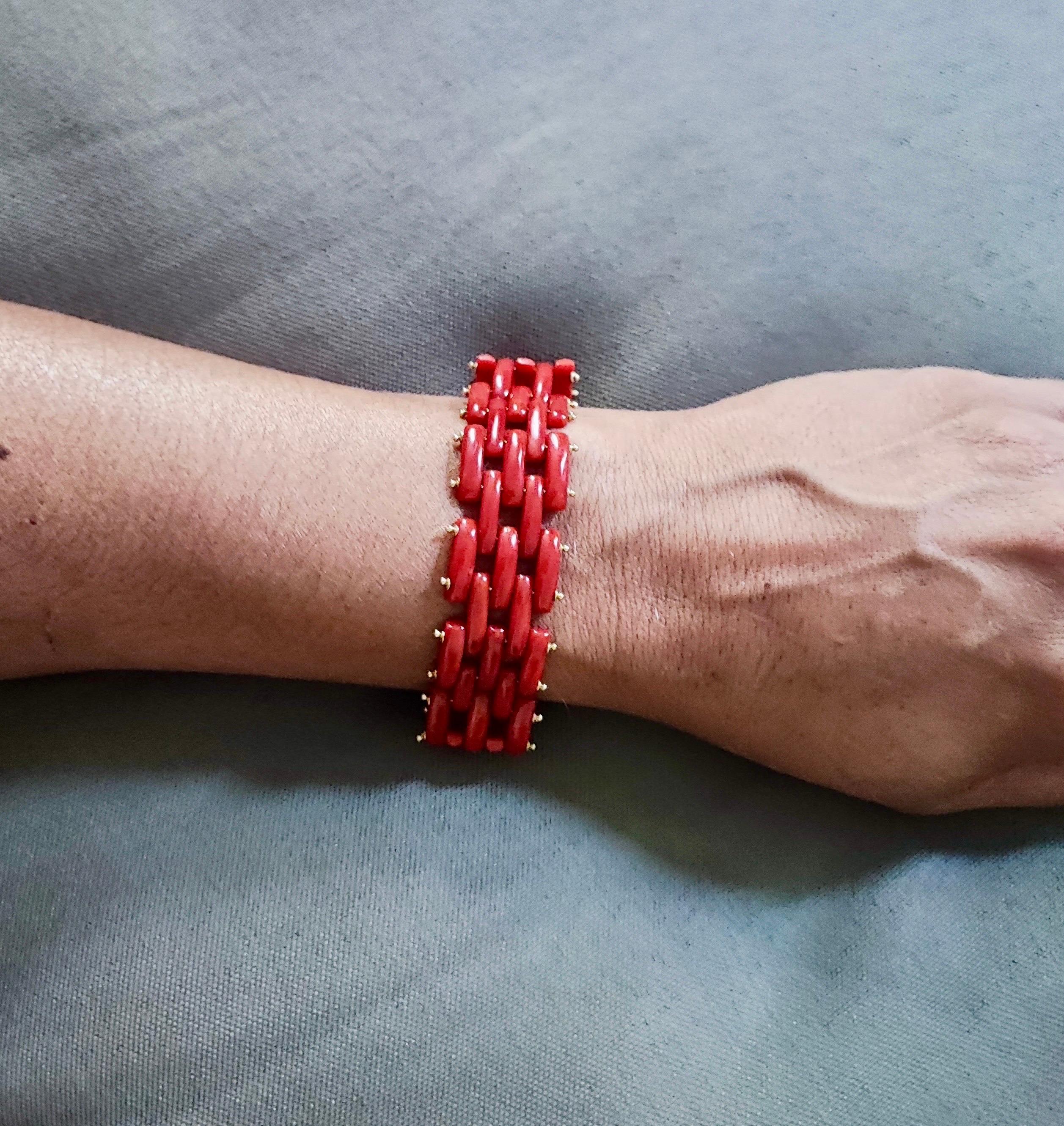 Taille baguette Bracciale fascia oro 18kt e corallo rosso 20,5 cm