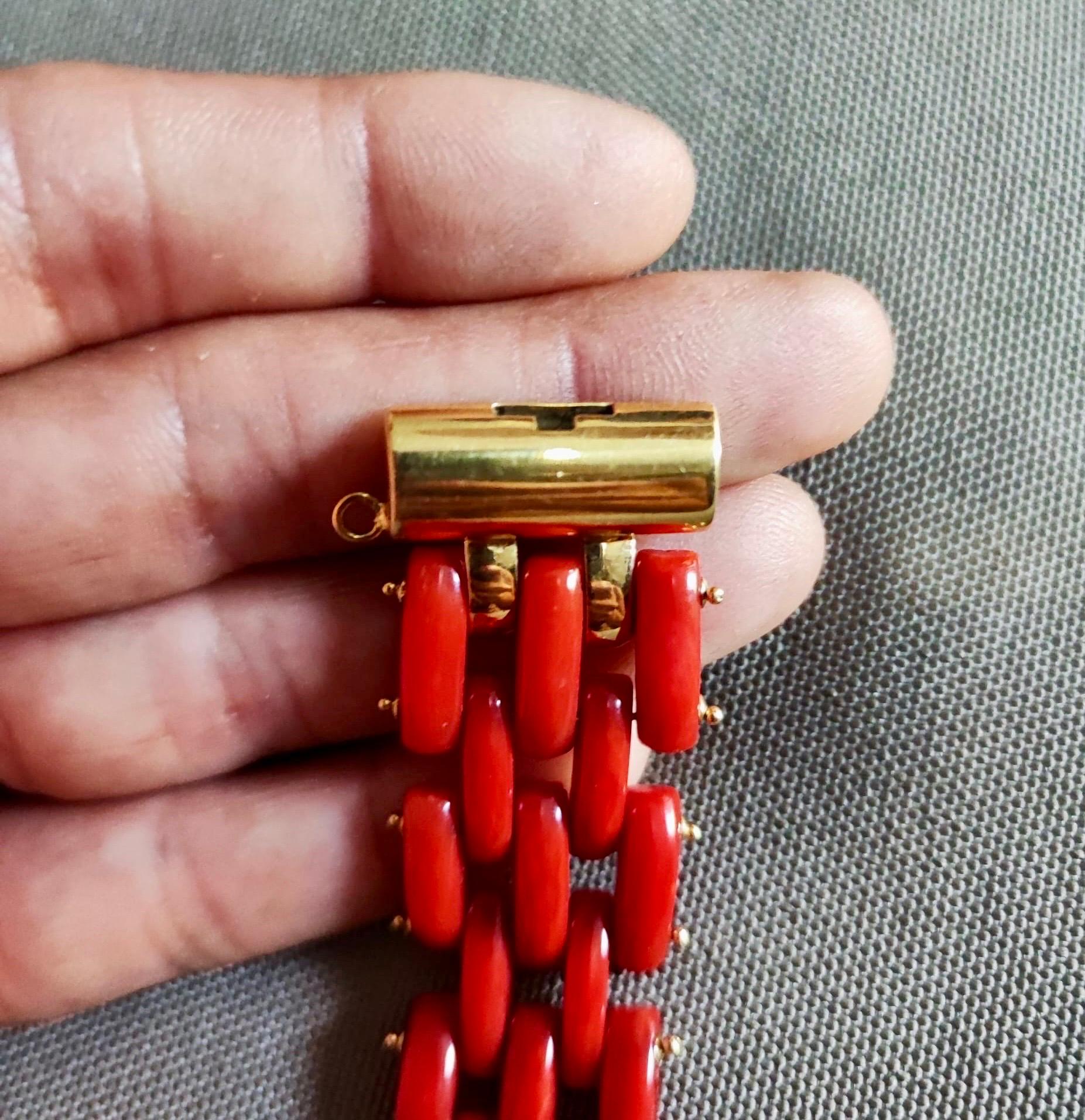  Bracciale fascia oro 18kt e corallo rosso 20,5 cm Unisexe 