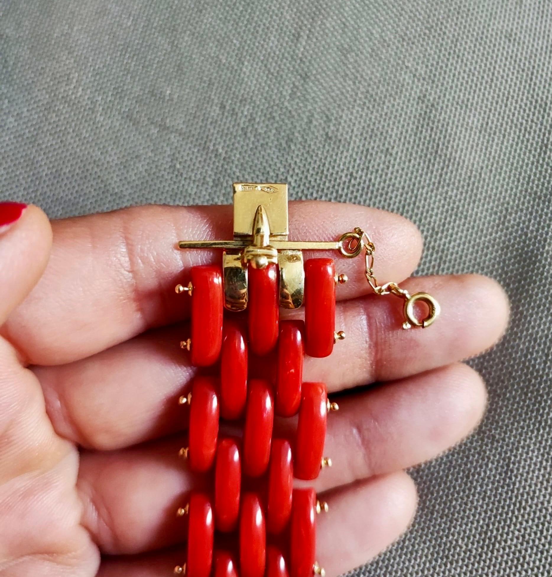 Bracciale fascia oro 18kt e corallo rosso 20,5 cm 1