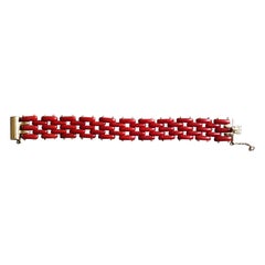 Bracciale fascia oro 18kt e corallo rosso 20,5 cm