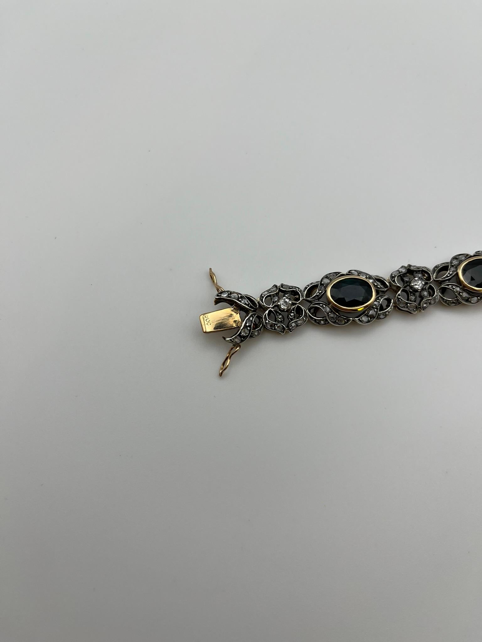 Pulsera vintage de oro y plata con diamantes y zafiros de 21 quilates en venta 5