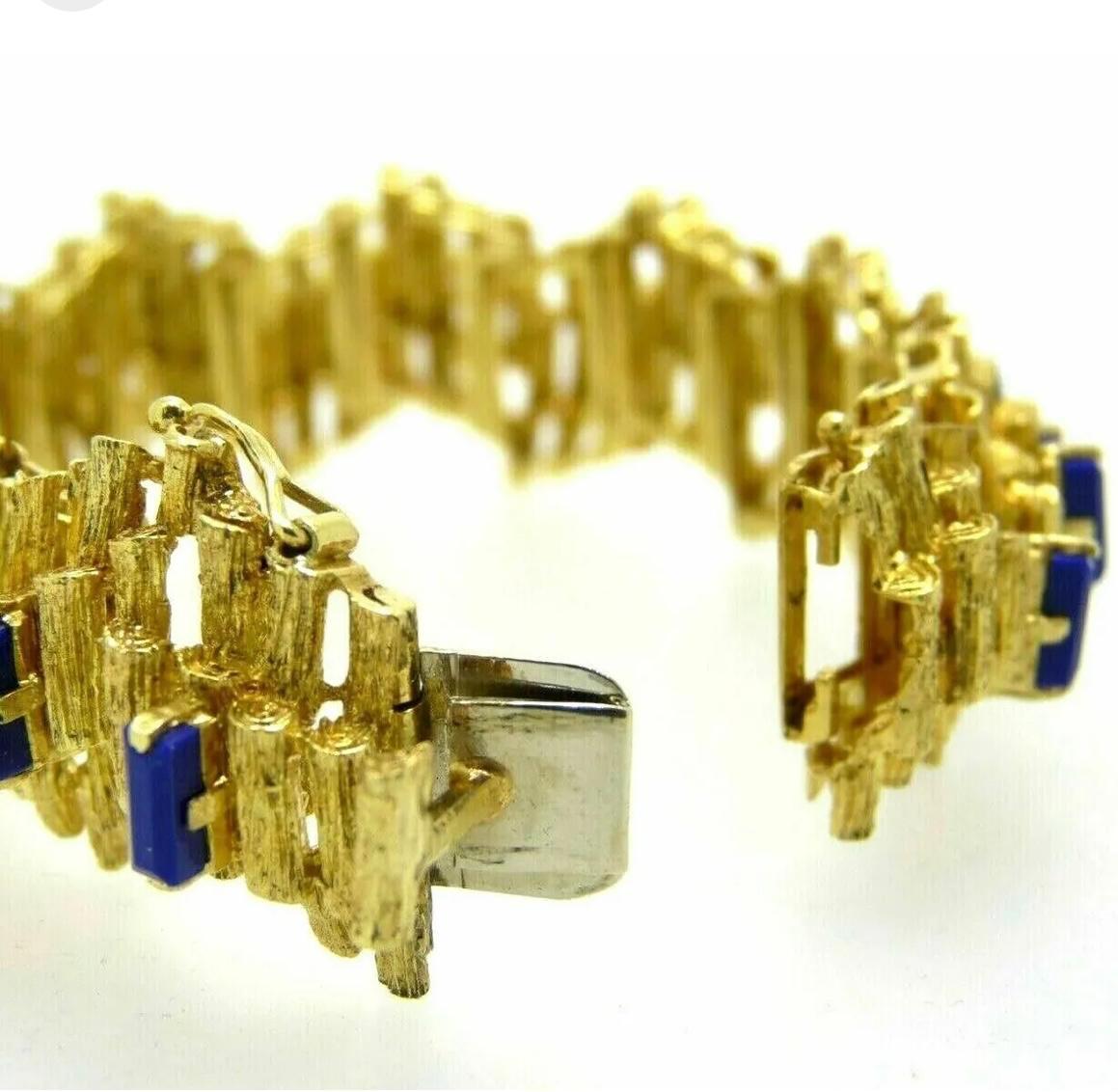 Vintage Italian modernist style bracelet in 18k gold with lapis lazuli In Excellent Condition For Sale In Terni, IT