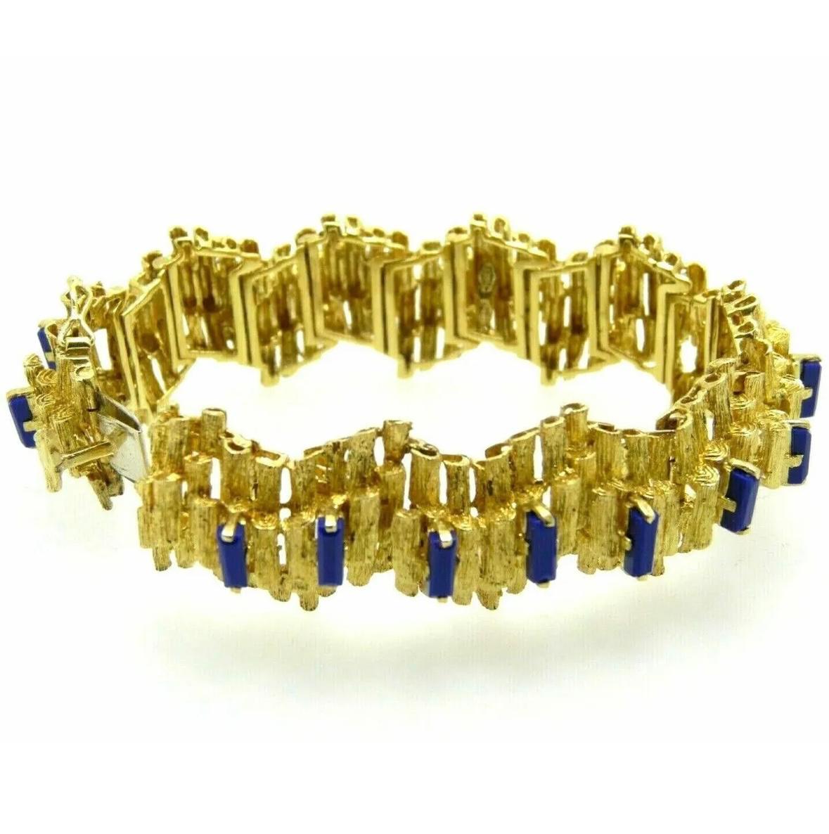 Women's Vintage Italian modernist style bracelet in 18k gold with lapis lazuli For Sale