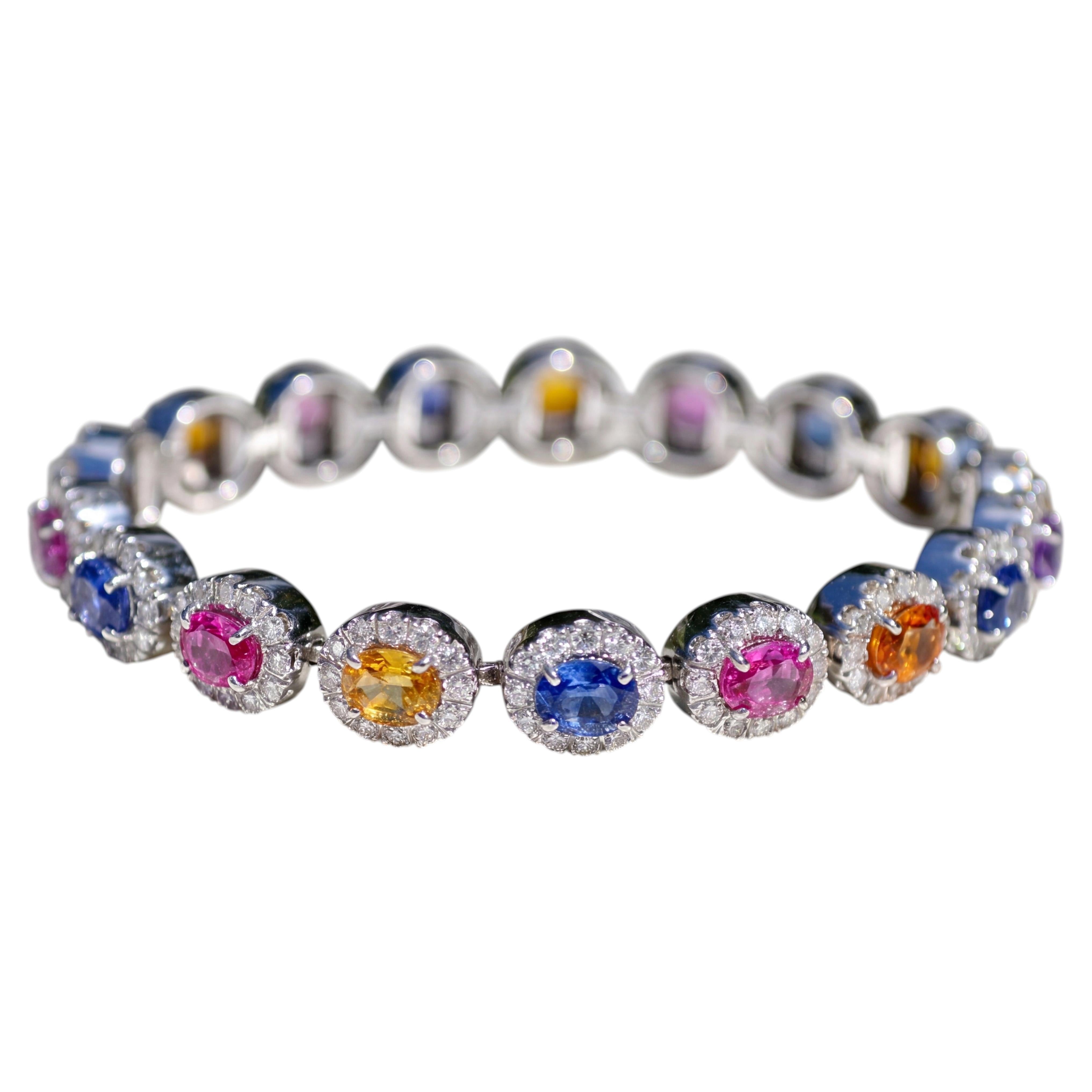 Fratelli Coppini 18k White Gold Multicolor Sapphire & Diamond Bracelet