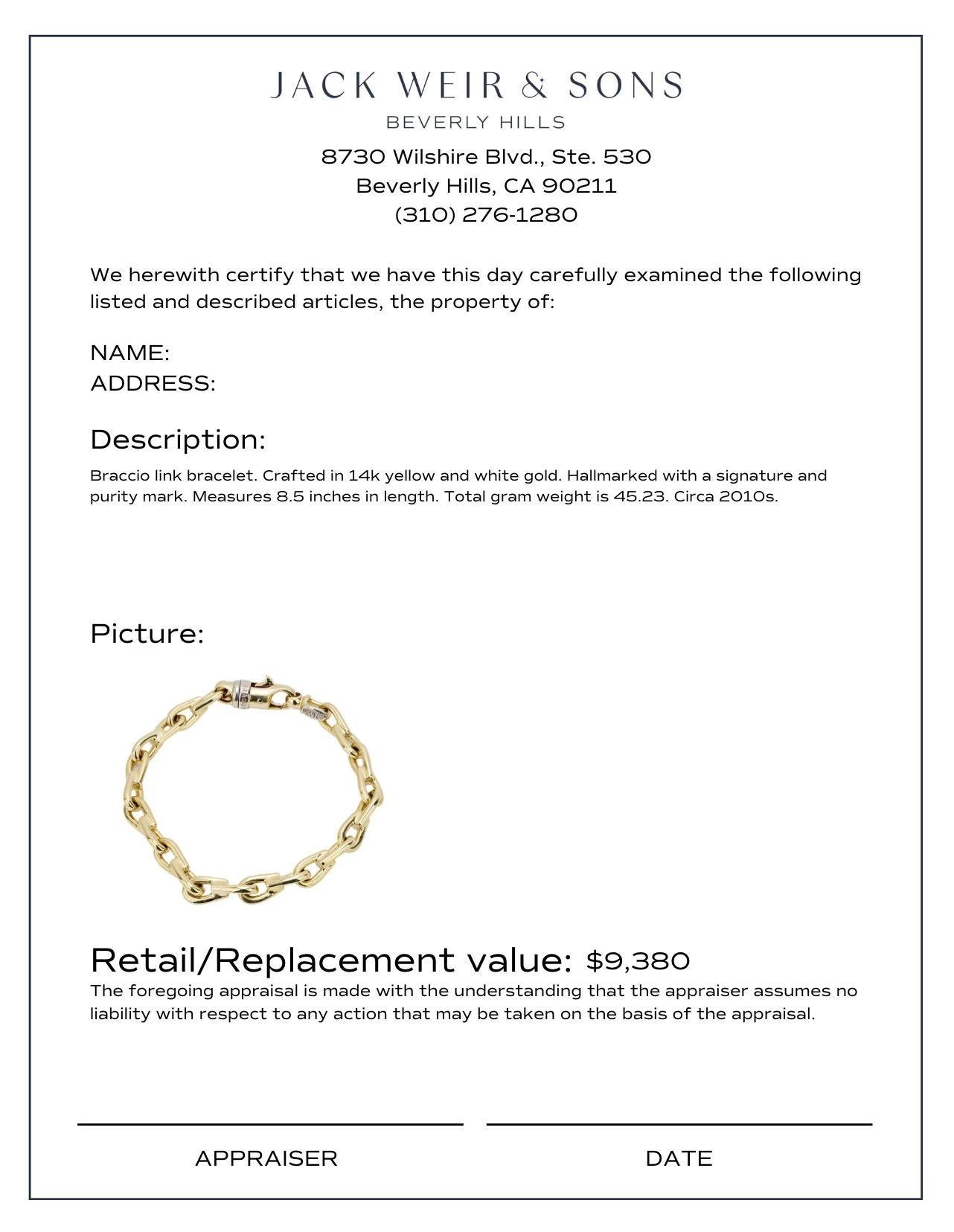 Women's or Men's Braccio 14k yellow and white gold link bracelet