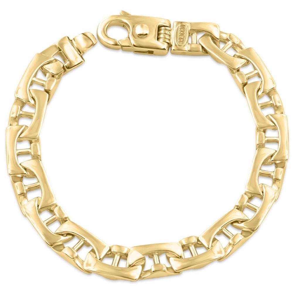 This stunning men's bracelet is made of solid 14k yellow gold.  The bracelet weighs  grams and measures 8.5
